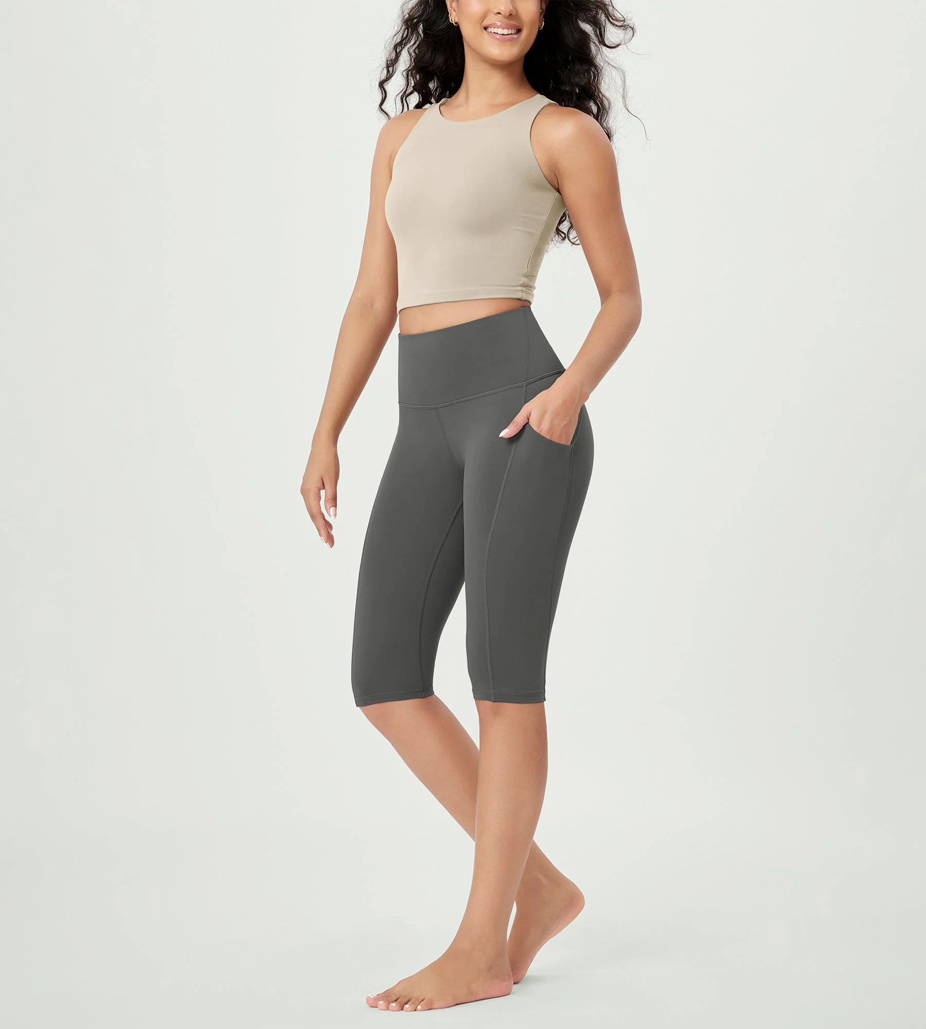 14" ODLEX High Waist Workout Yoga Capri Leggings with Pockets - Image 4