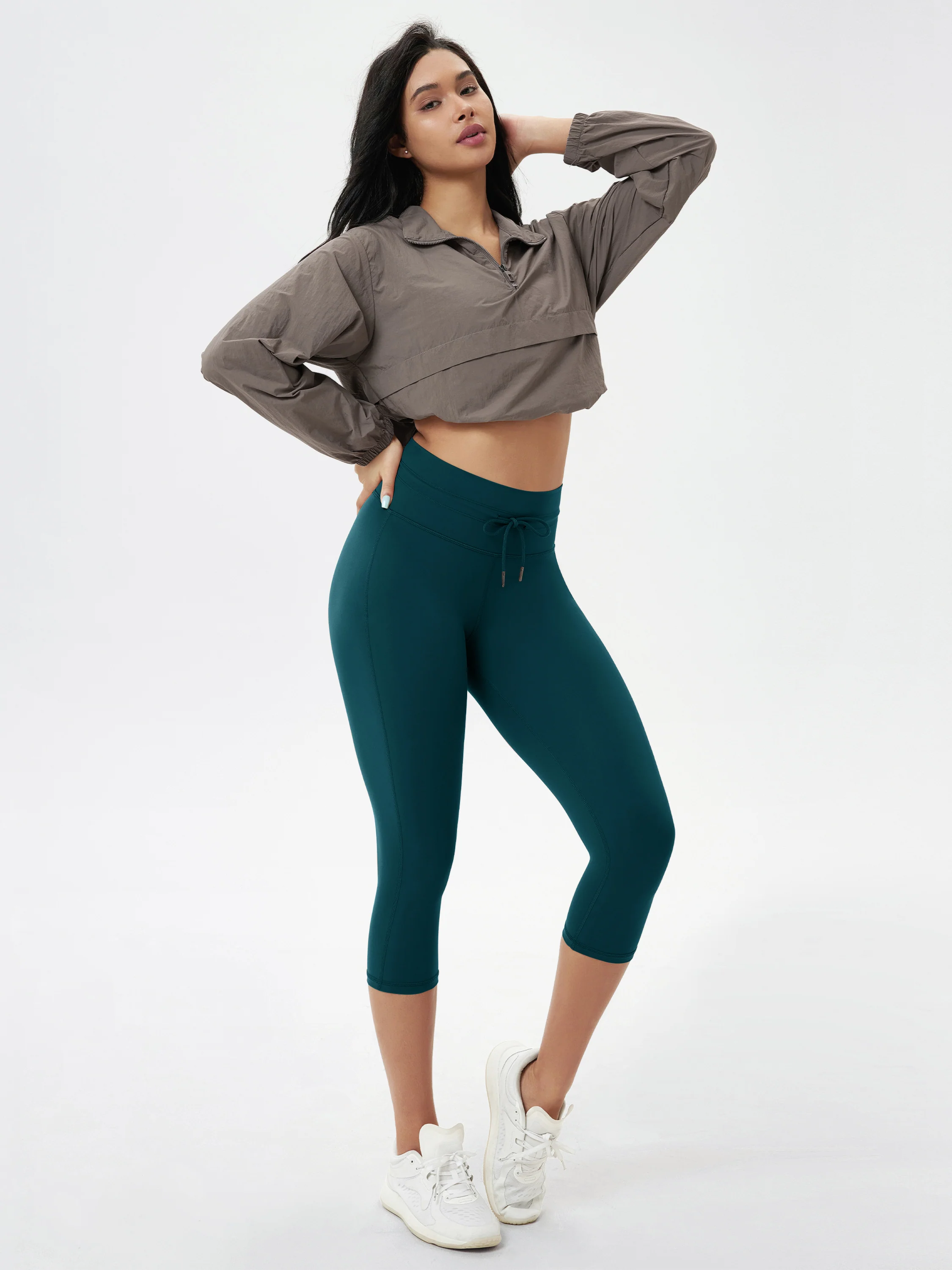 ODODOS ODLIFT 19" Inseam High Waist Drawstring Tie Capris Leggings - Image 19