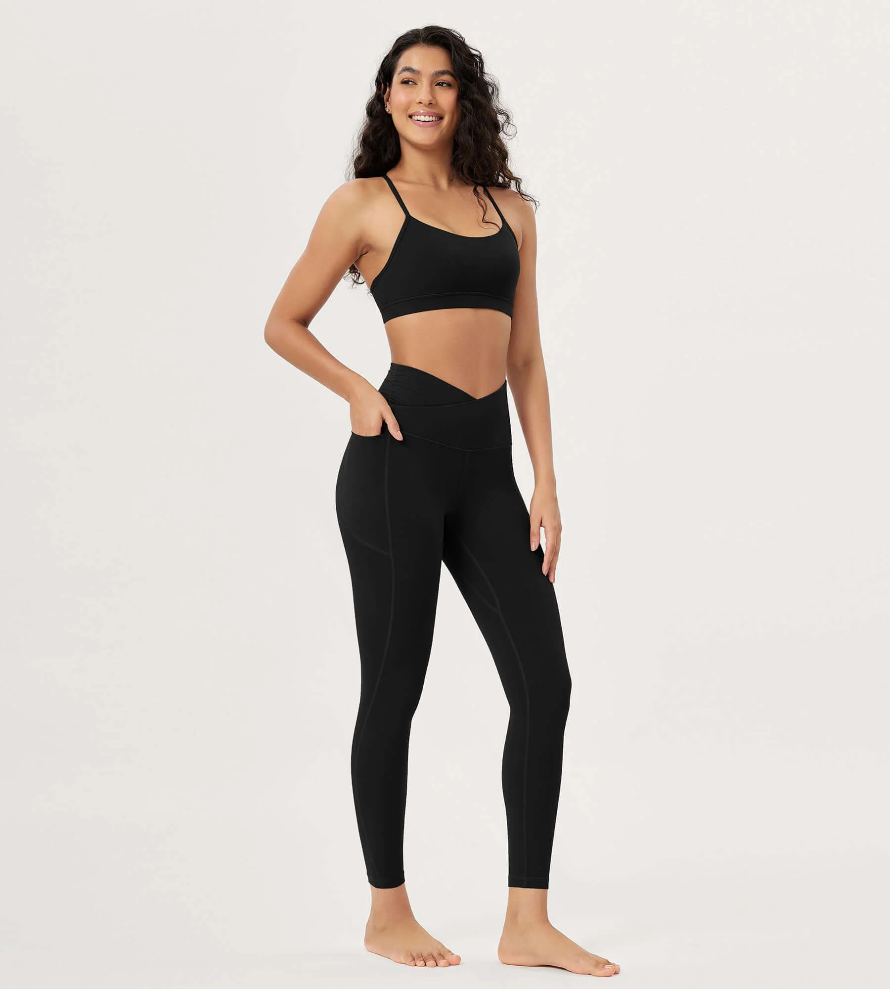 25" / 28" Gathered Crossover Lounge Yoga Leggings with Pockets - Image 3