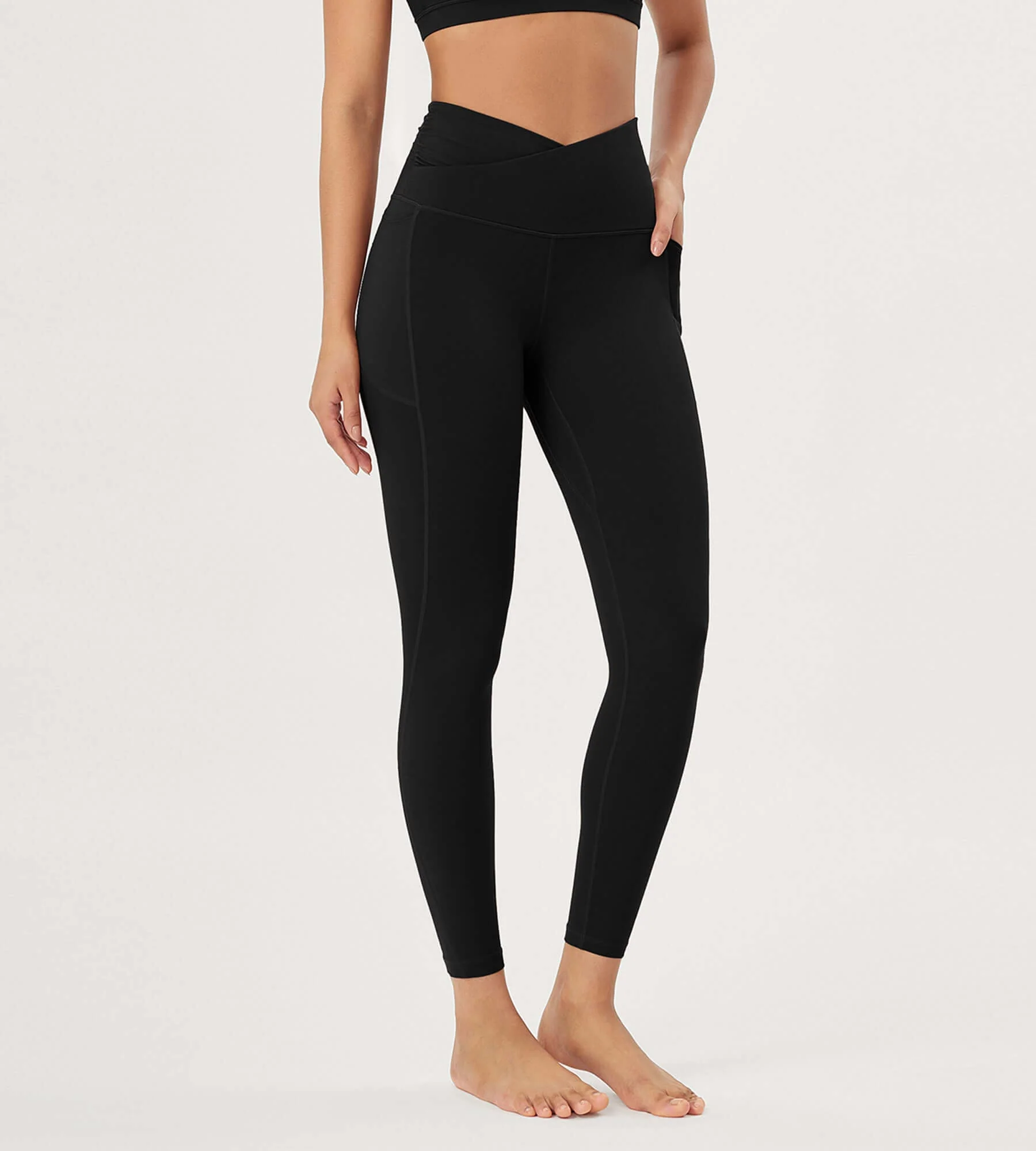 25" / 28" Gathered Crossover Lounge Yoga Leggings with Pockets - Image 5