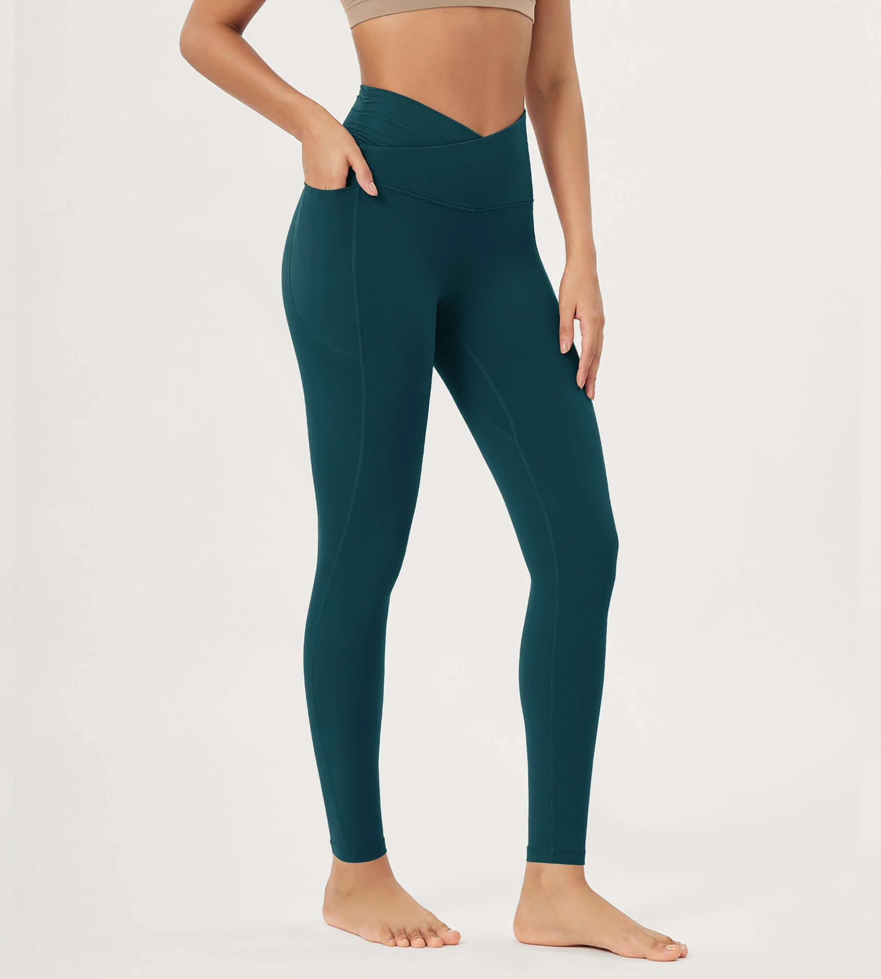 25" / 28" Gathered Crossover Lounge Yoga Leggings with Pockets - Image 56