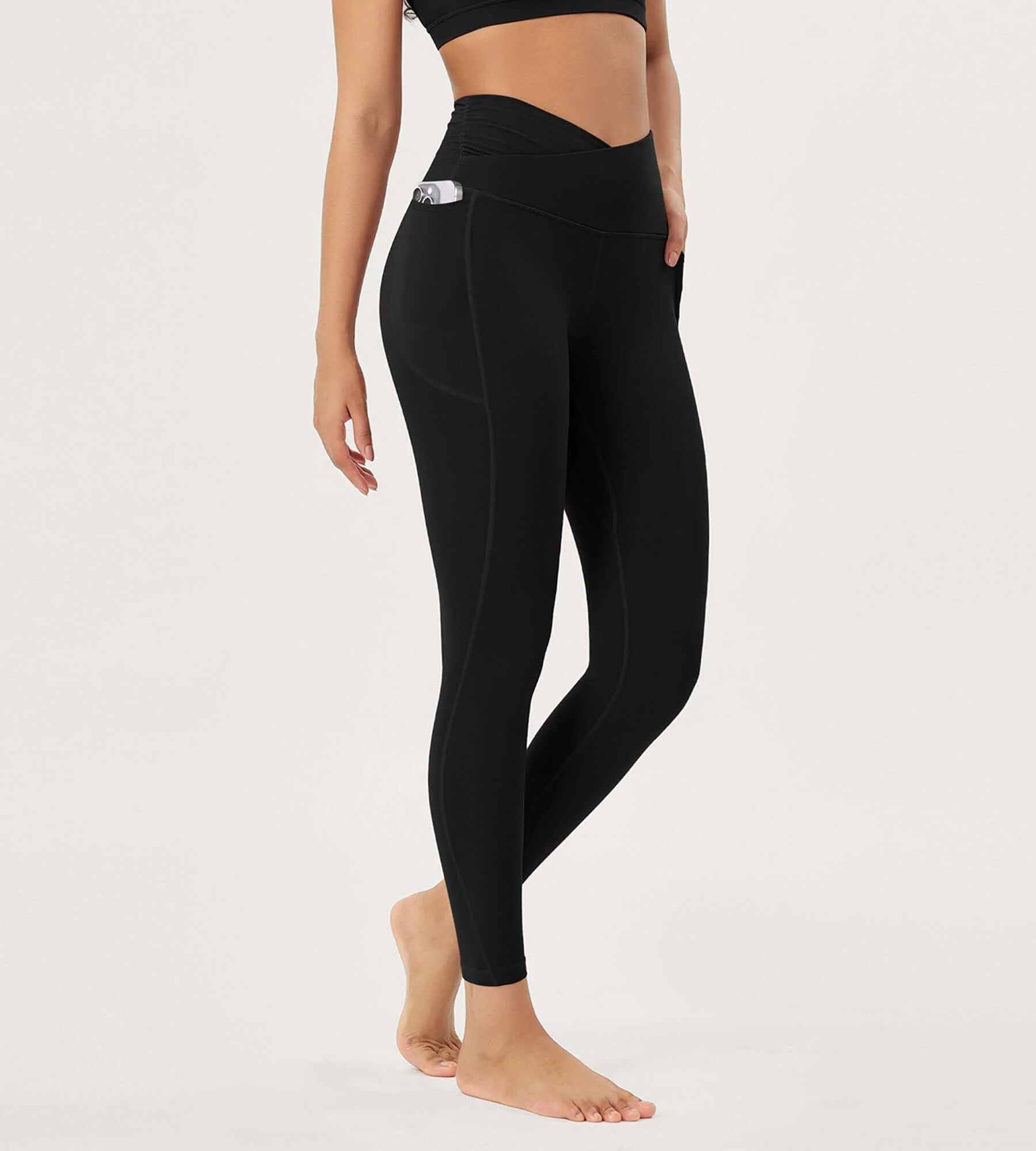 25" / 28" Gathered Crossover Lounge Yoga Leggings with Pockets - Image 9