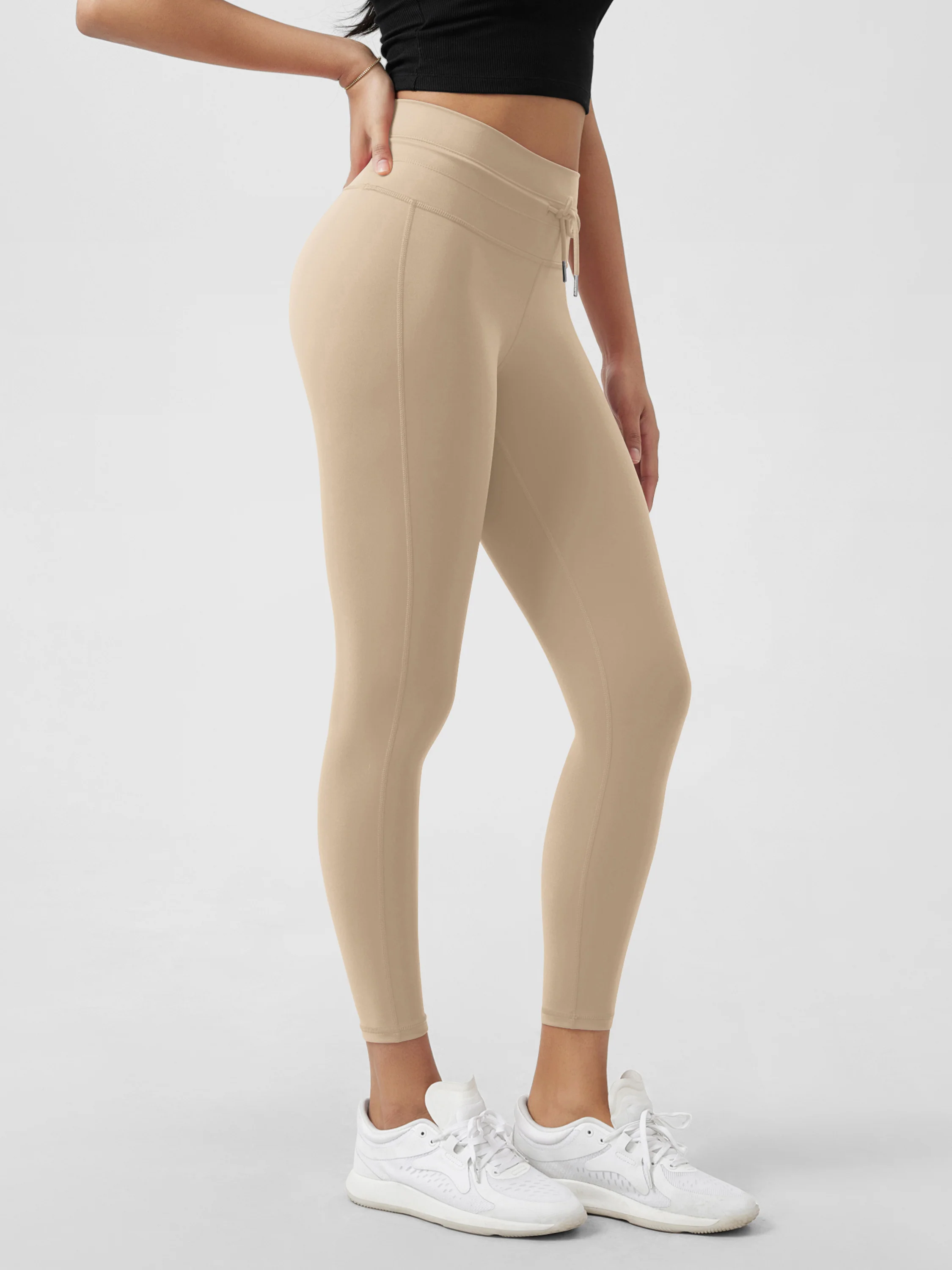 25" High Waist Workout Yoga Pants with Drawstring Tie