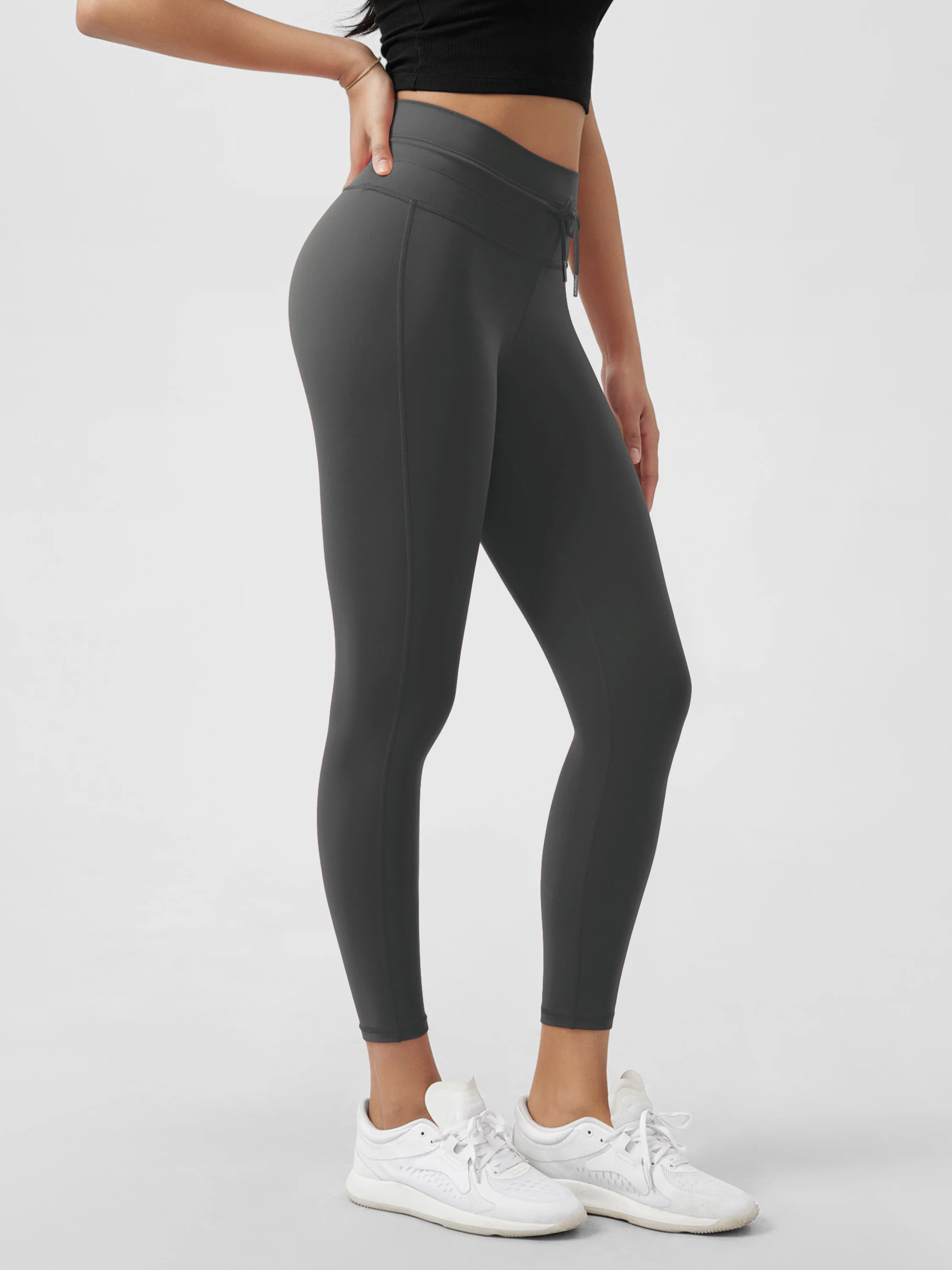 25" High Waist Workout Yoga Pants with Drawstring Tie - Image 21
