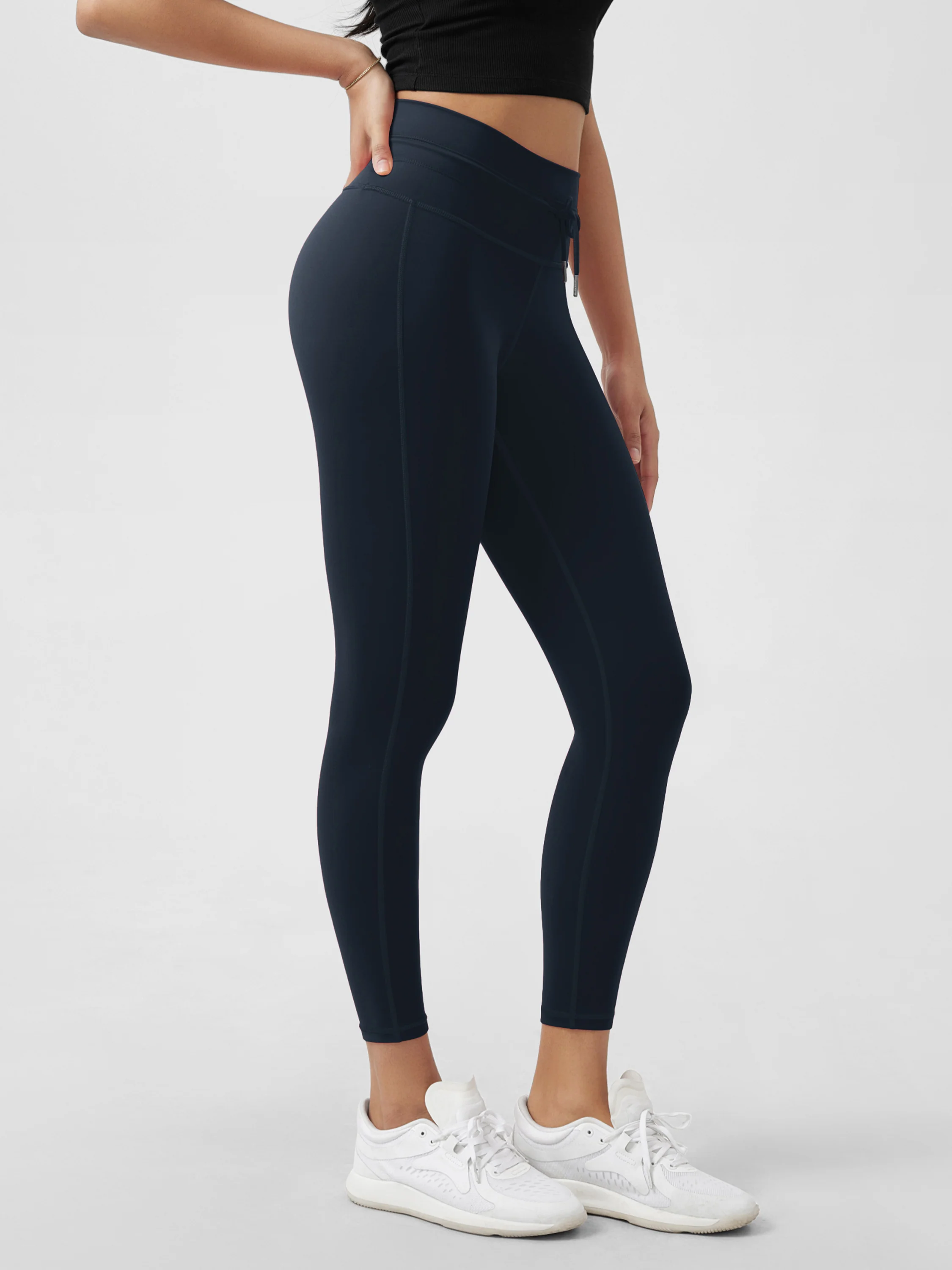 25" High Waist Workout Yoga Pants with Drawstring Tie - Image 36