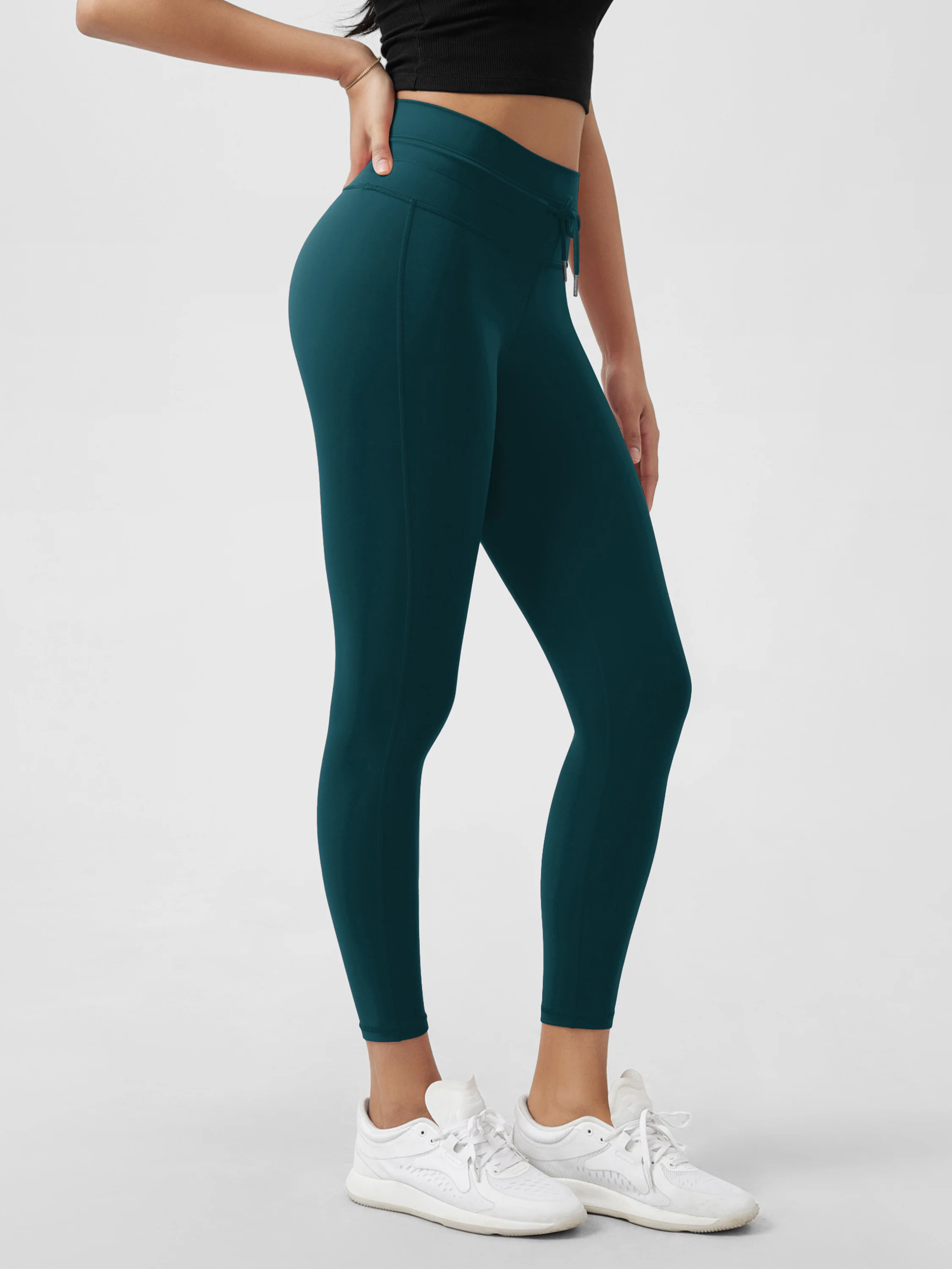 25" High Waist Workout Yoga Pants with Drawstring Tie - Image 41