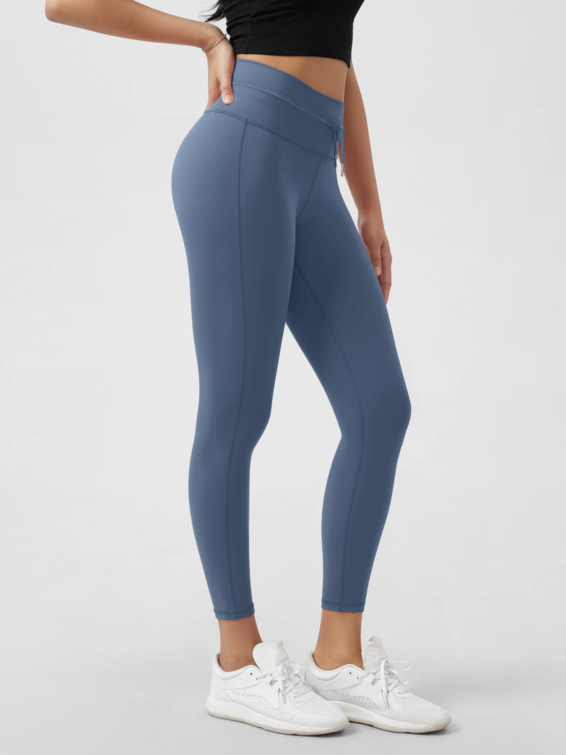 25" High Waist Workout Yoga Pants with Drawstring Tie - Image 46