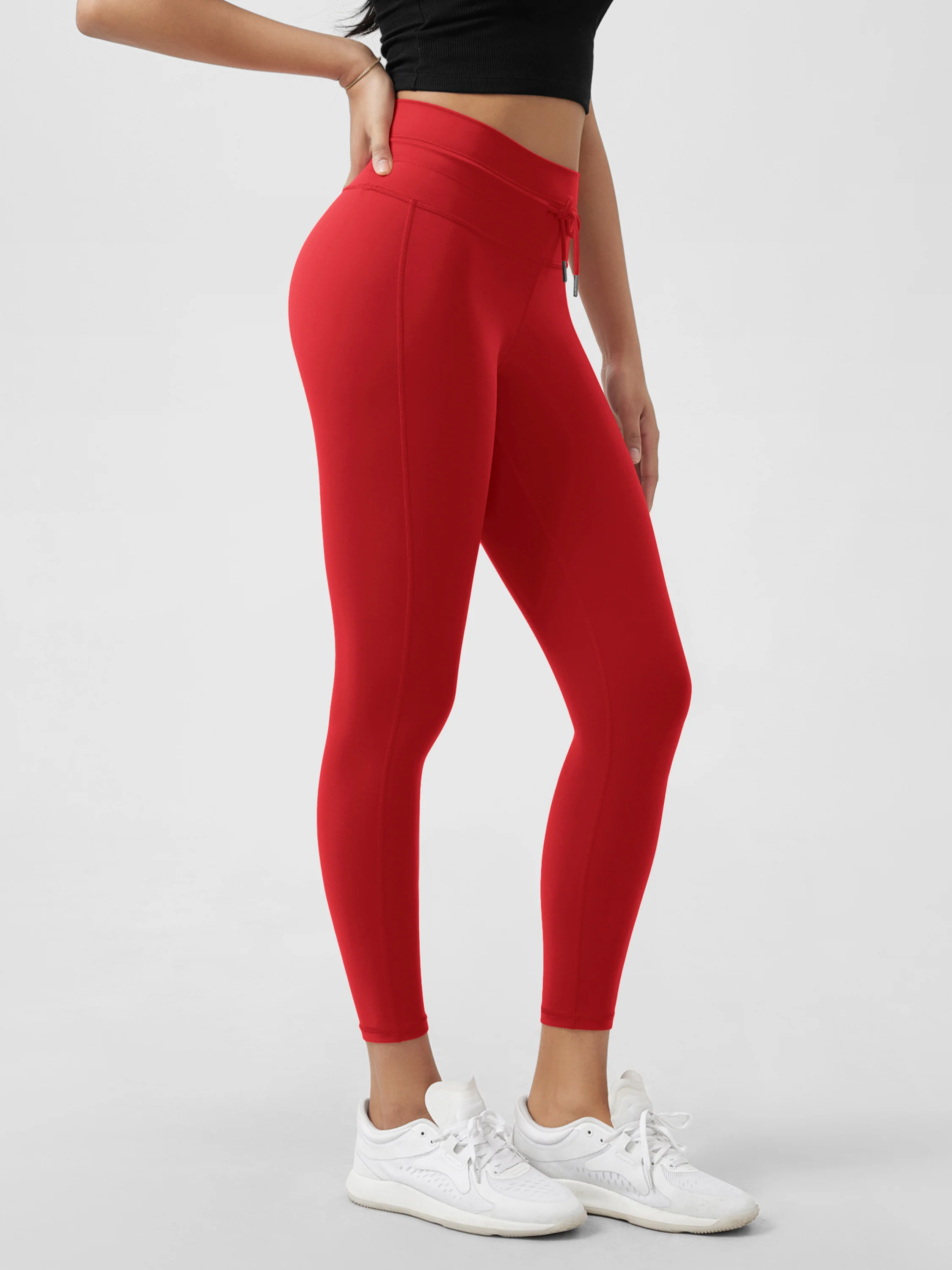 25" High Waist Workout Yoga Pants with Drawstring Tie - Image 71