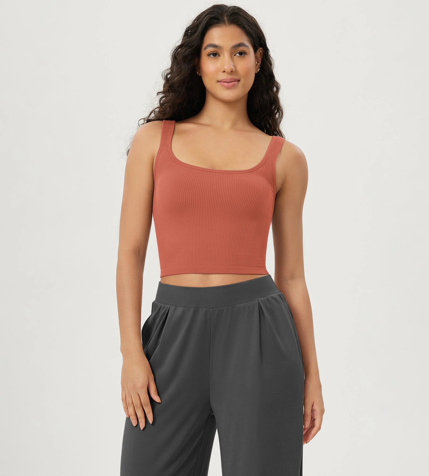 3-Pack Long Crop Length Seamless Square Neck Ribbed Knit Tank - Image 10