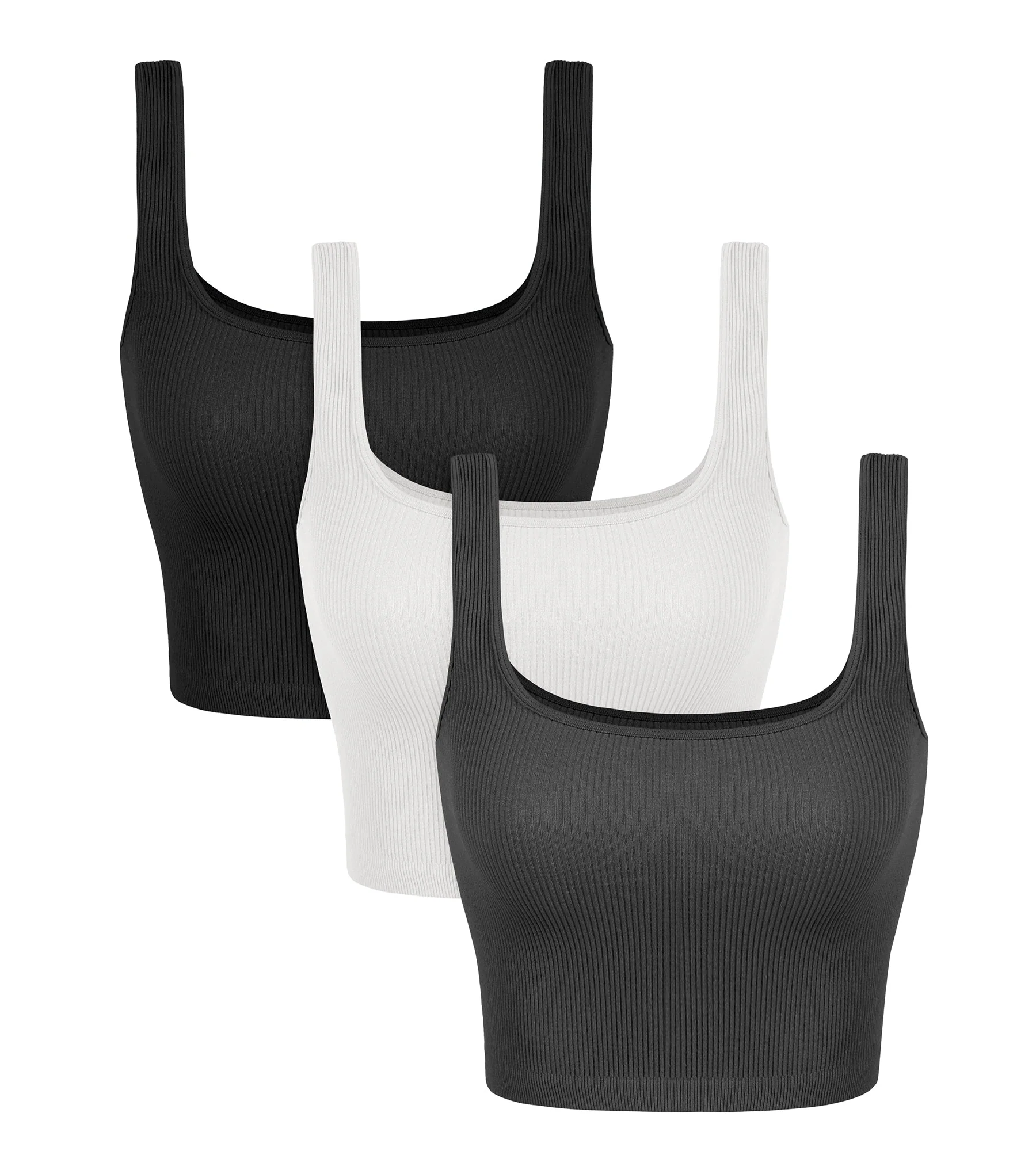 3-Pack Long Crop Length Seamless Square Neck Ribbed Knit Tank - Image 19