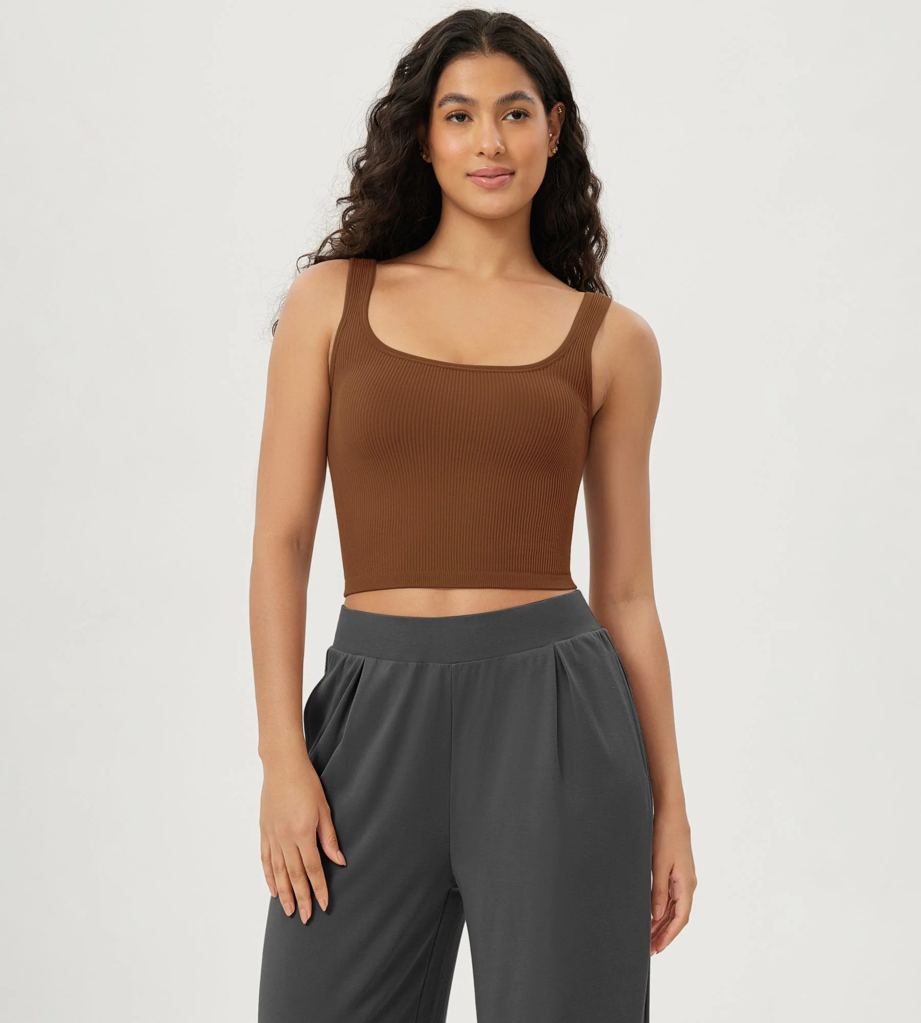 3-Pack Long Crop Length Seamless Square Neck Ribbed Knit Tank - Image 4