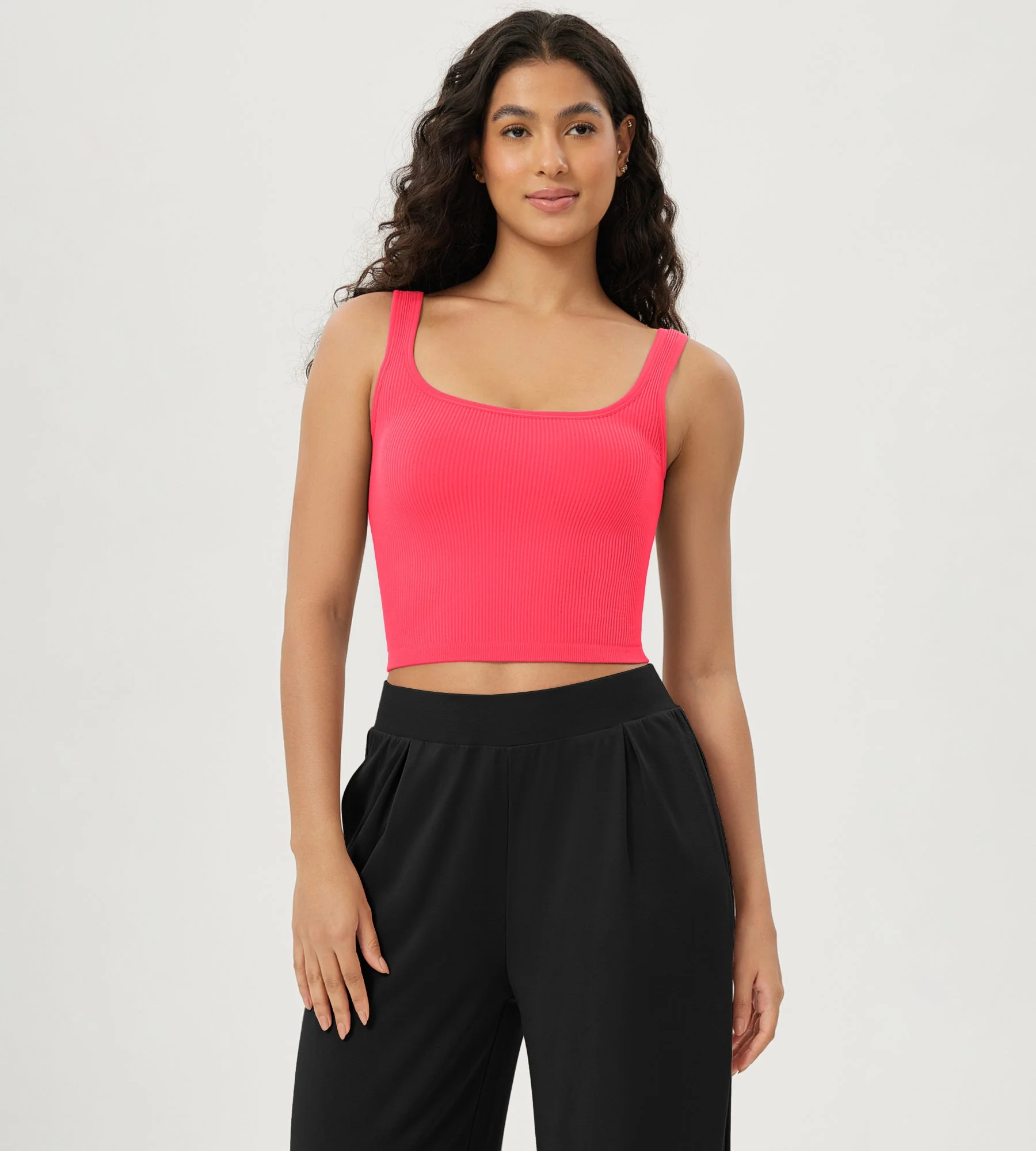 3-Pack Long Crop Length Seamless Square Neck Ribbed Knit Tank - Image 47