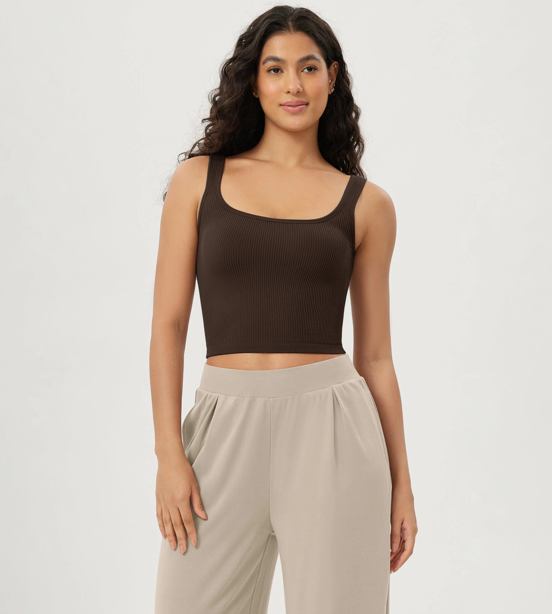 3-Pack Long Crop Length Seamless Square Neck Ribbed Knit Tank - Image 5