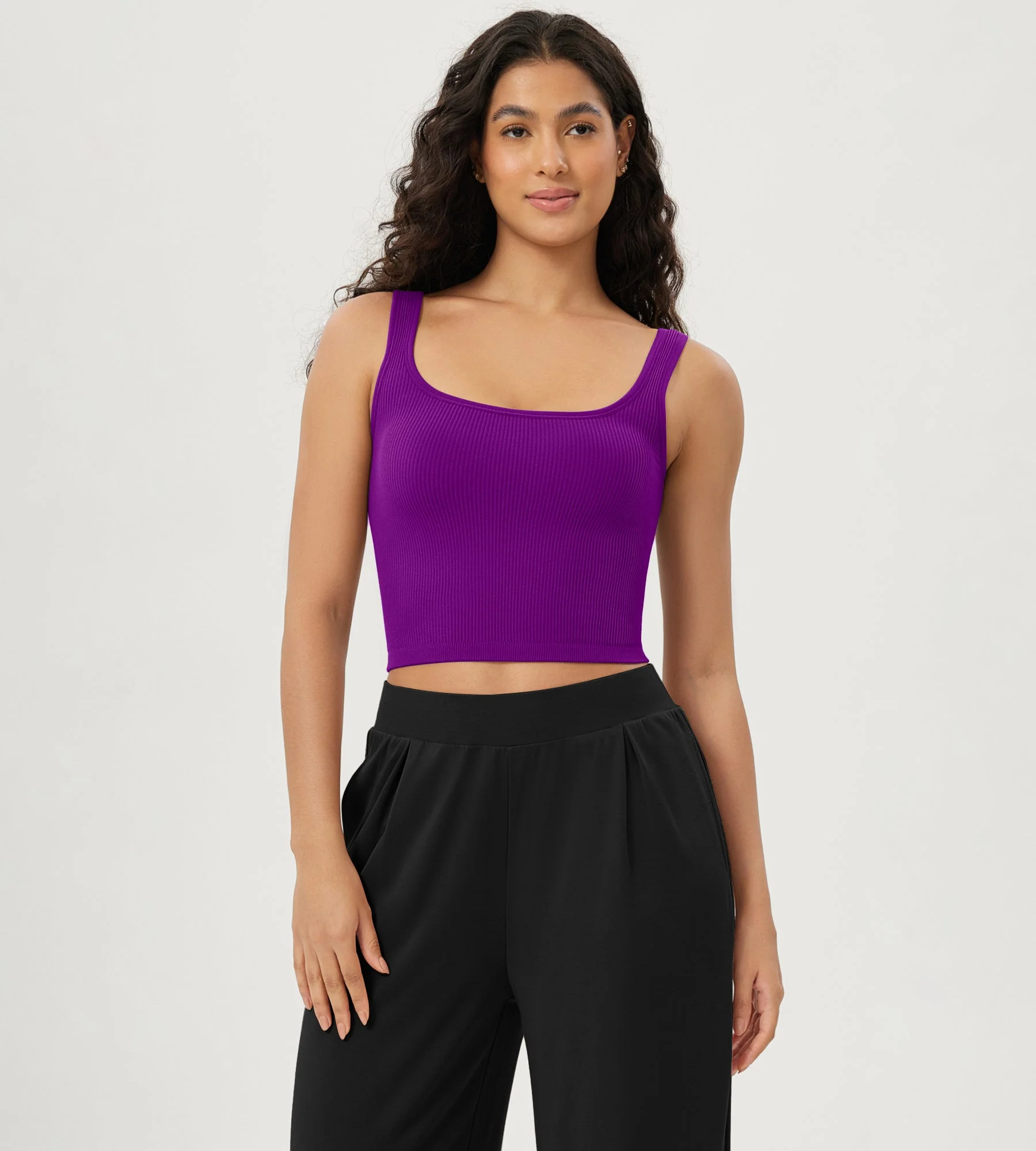 3-Pack Long Crop Length Seamless Square Neck Ribbed Knit Tank - Image 52