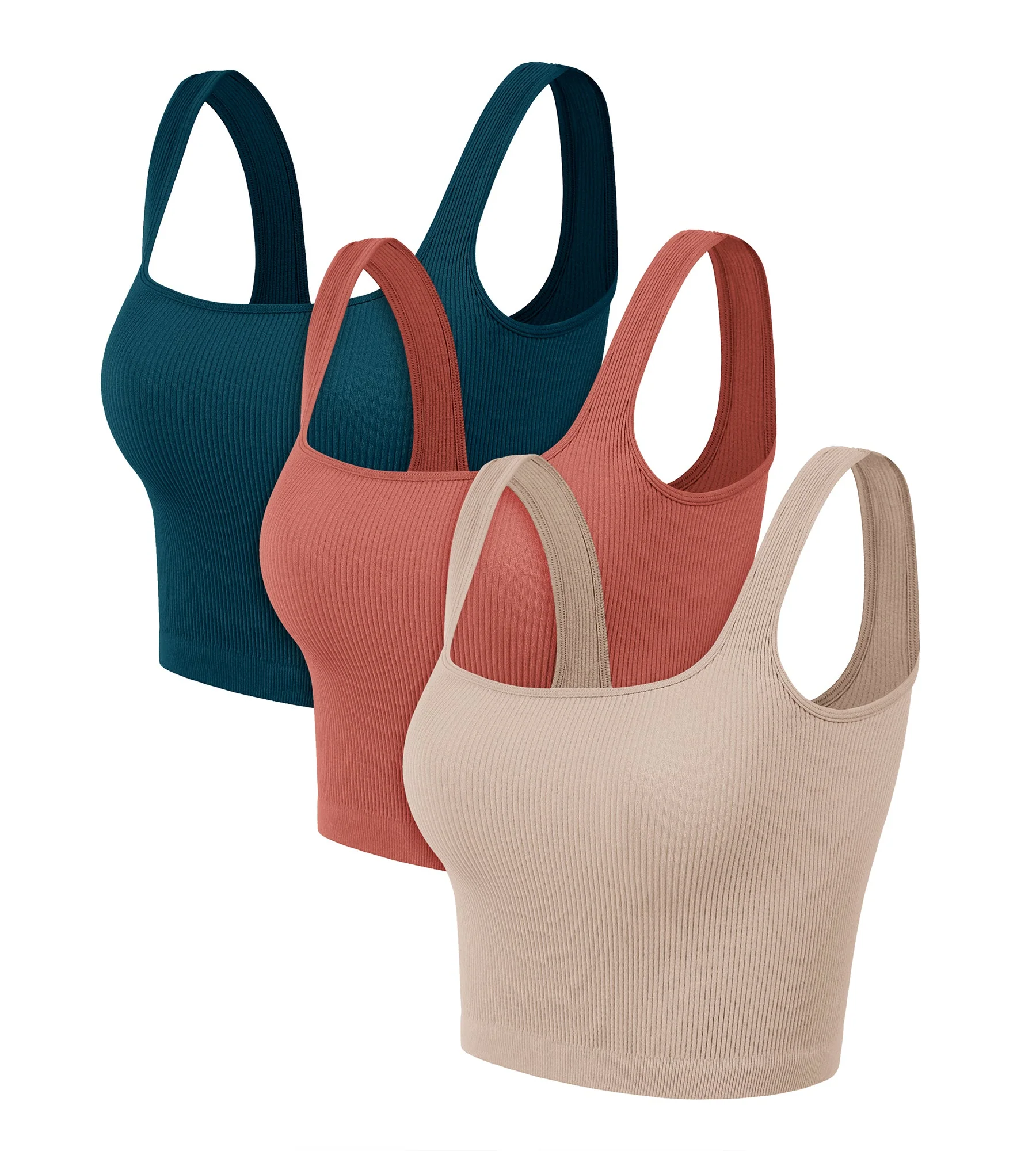 3-Pack Long Crop Length Seamless Square Neck Ribbed Knit Tank - Image 7
