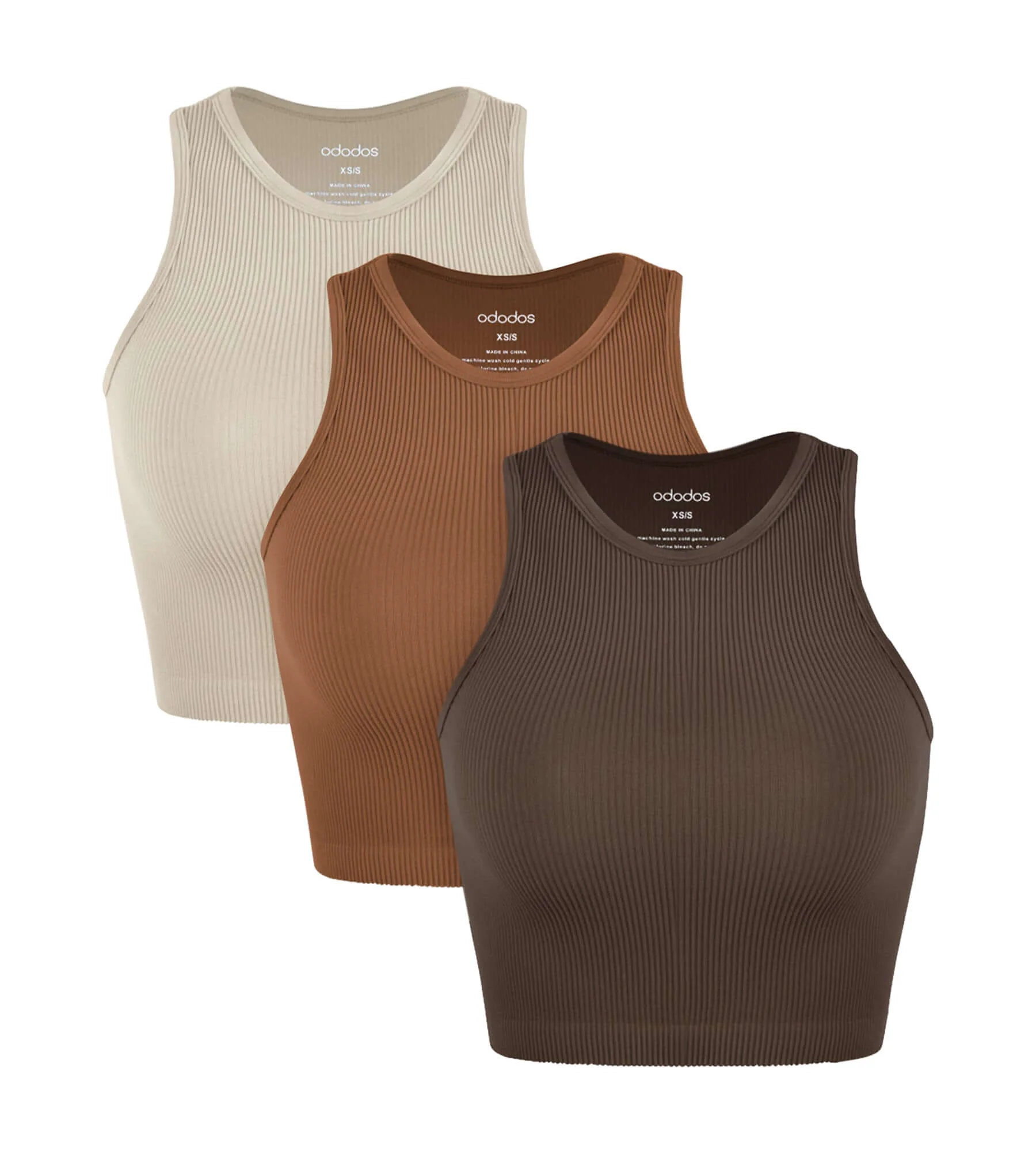3-Pack Seamless Ribbed High Neck Cropped Tank Tops - Image 21