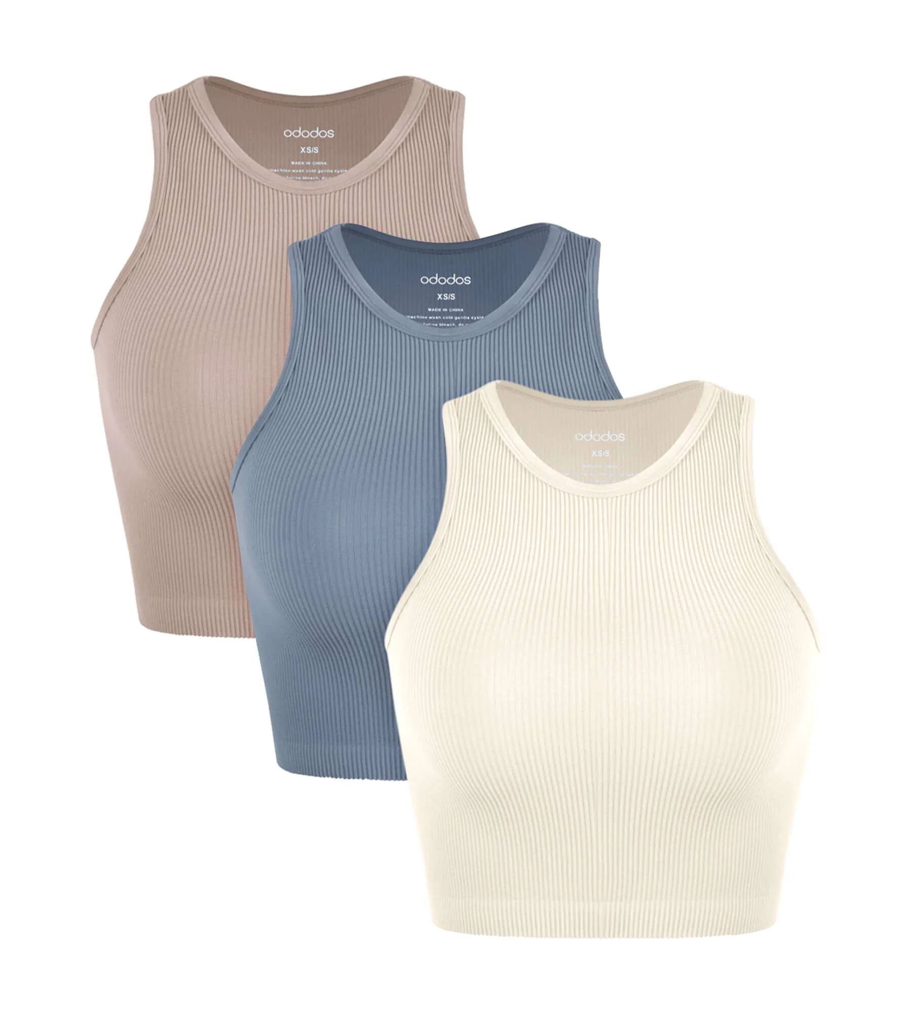 3-Pack Seamless Ribbed High Neck Cropped Tank Tops - Image 31