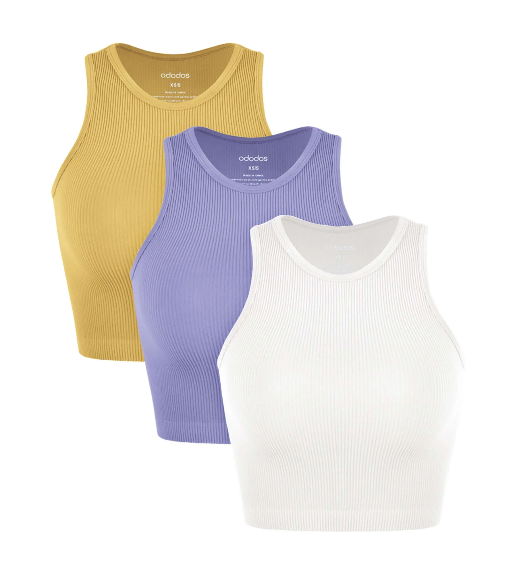 3-Pack Seamless Ribbed High Neck Cropped Tank Tops - Image 66