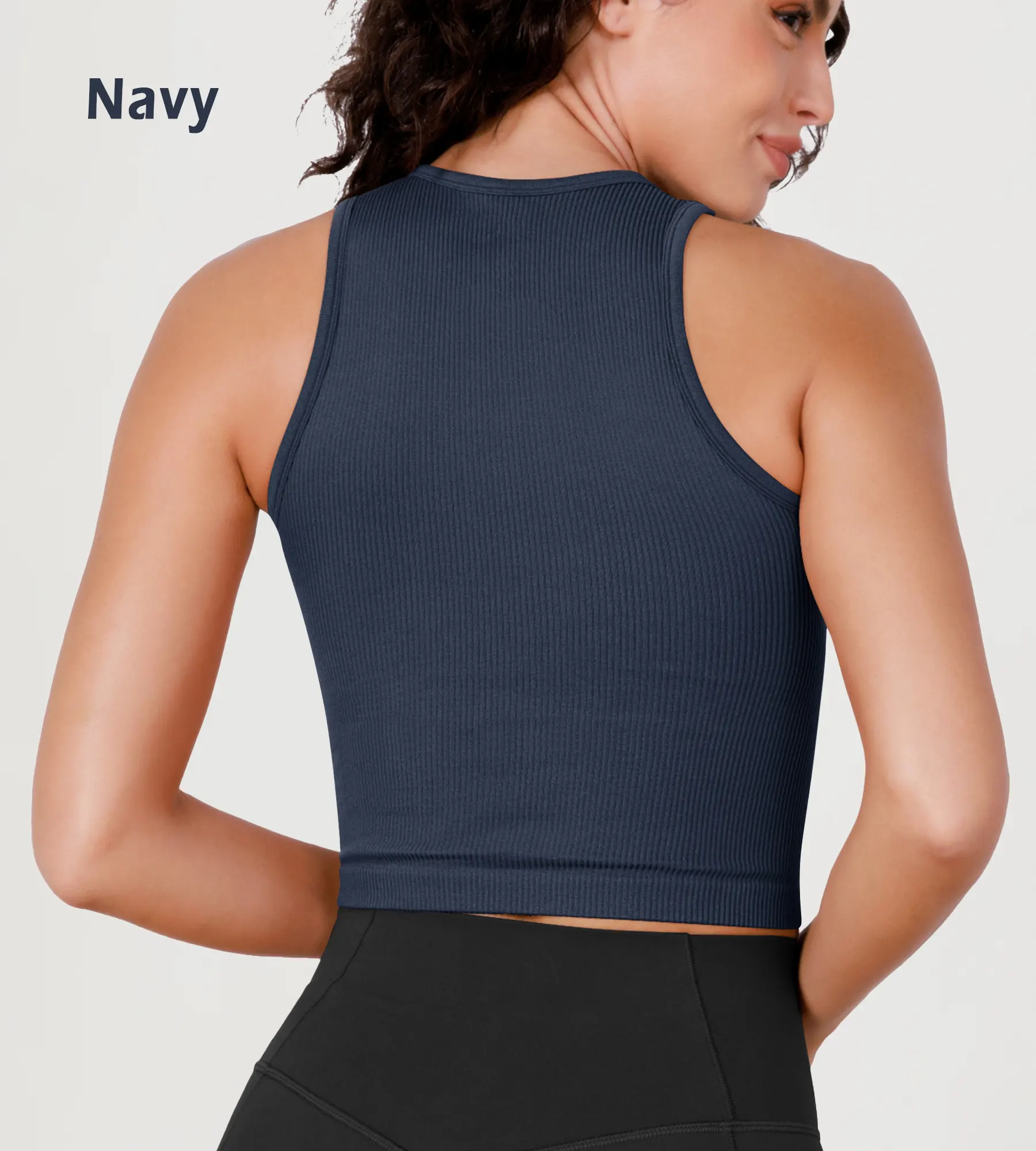 3-Pack Seamless Ribbed High Neck Long Crop Tank Tops - Image 4