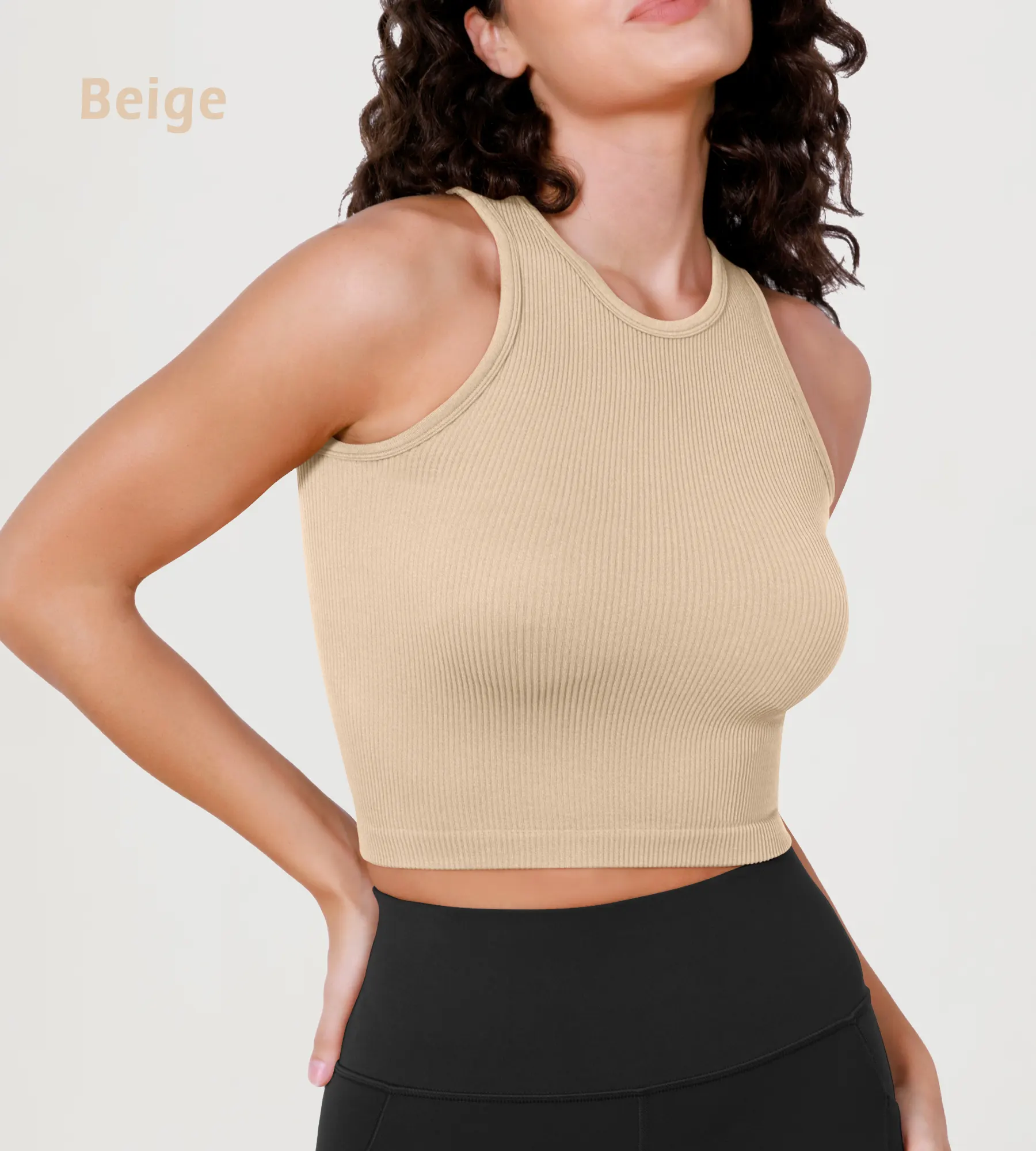 3-Pack Seamless Ribbed High Neck Long Crop Tank Tops - Image 7