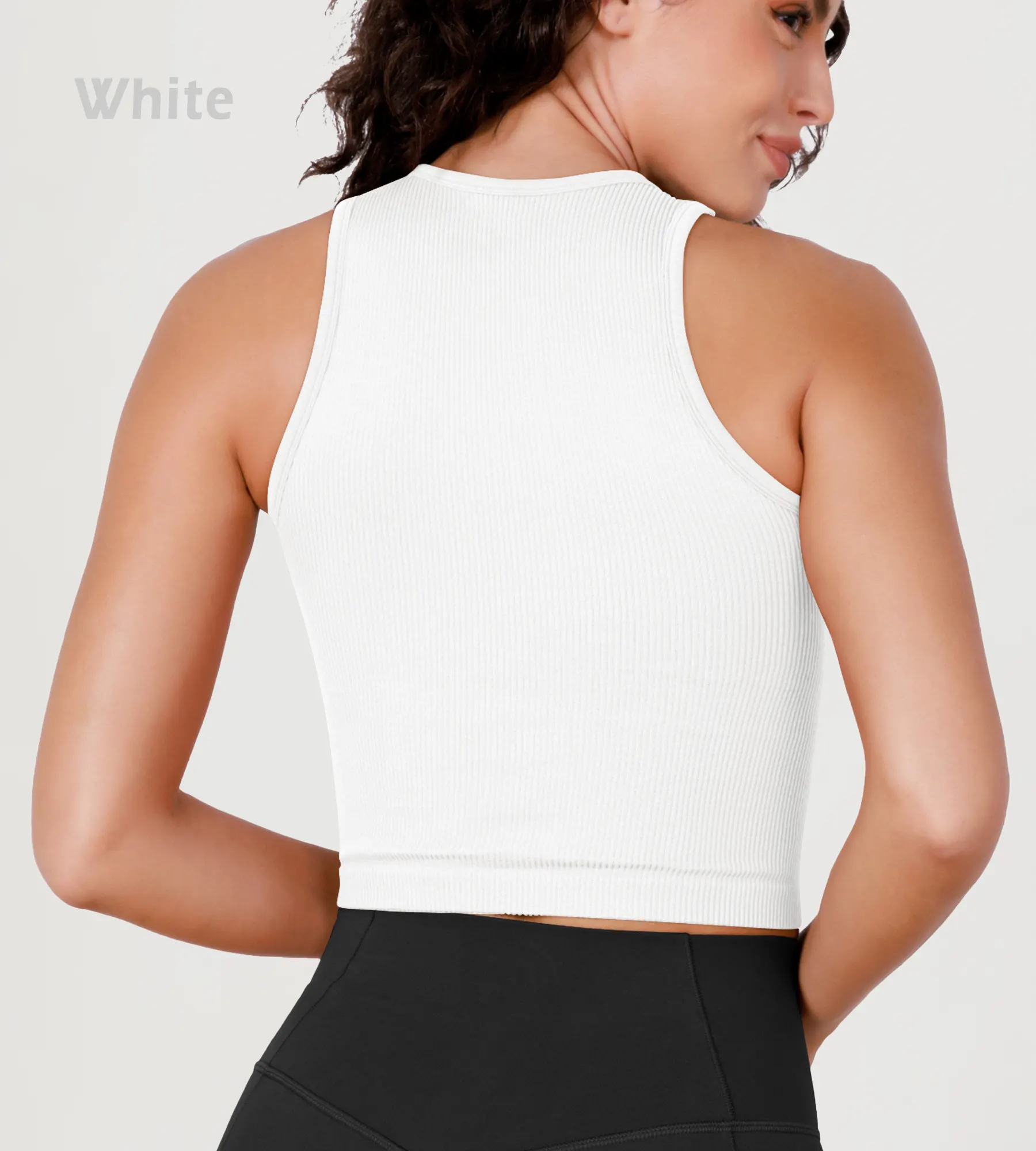 3-Pack Seamless Ribbed High Neck Long Crop Tank Tops - Image 9