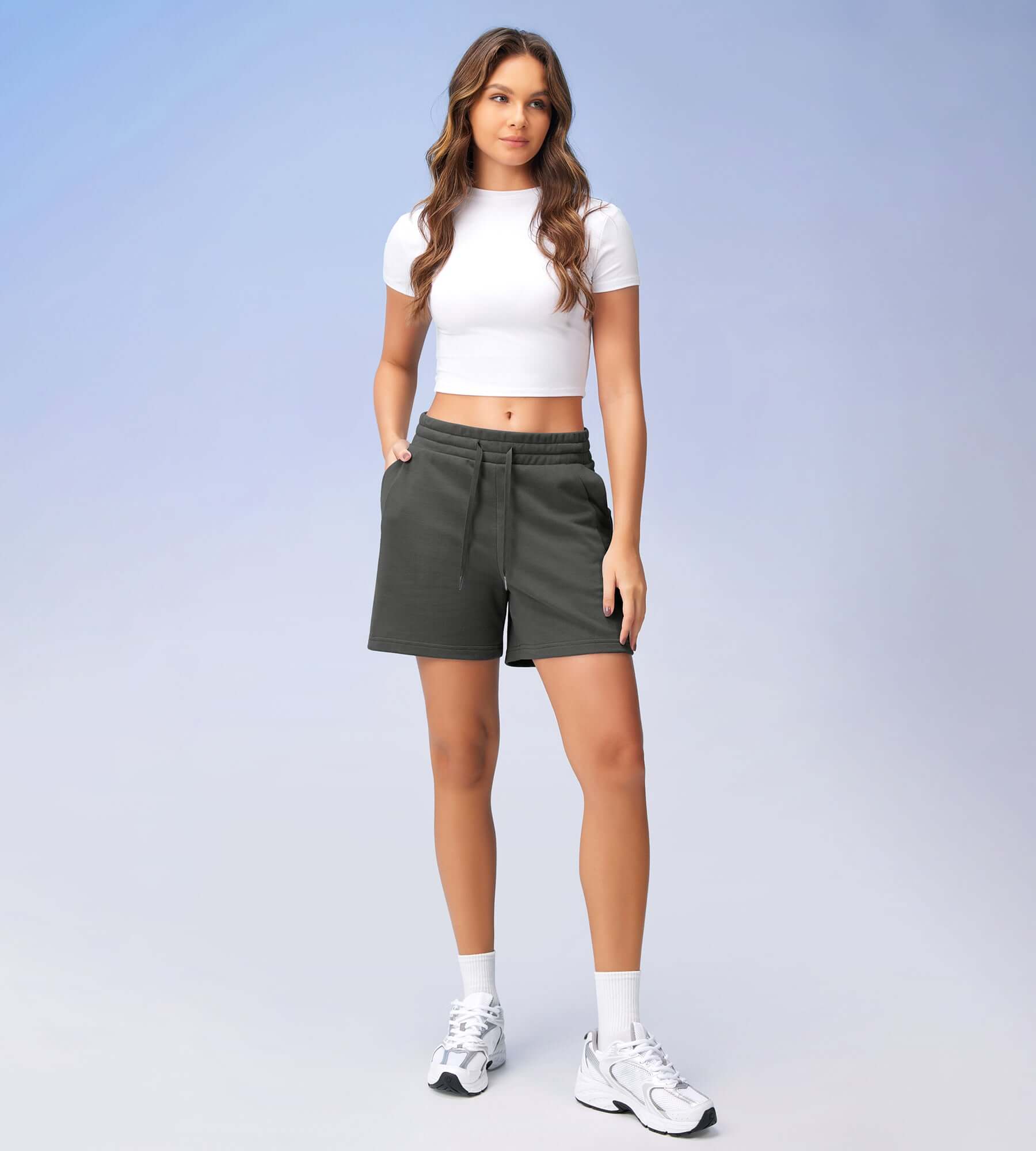 5" Cotton French Terry High Waist Lounge Shorts - Image 11