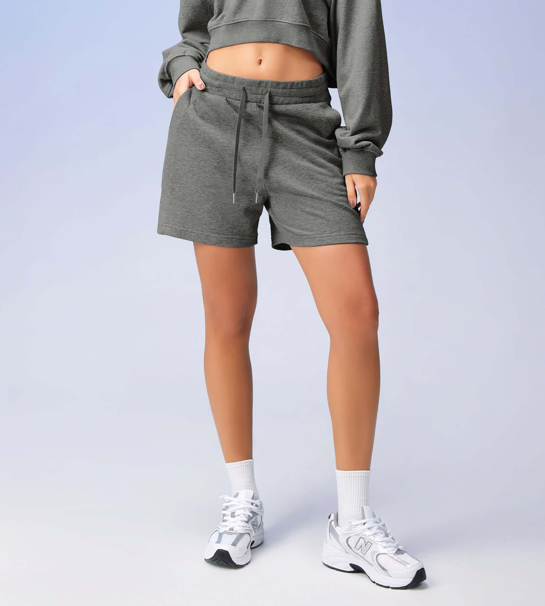 5" Cotton French Terry High Waist Lounge Shorts - Image 4