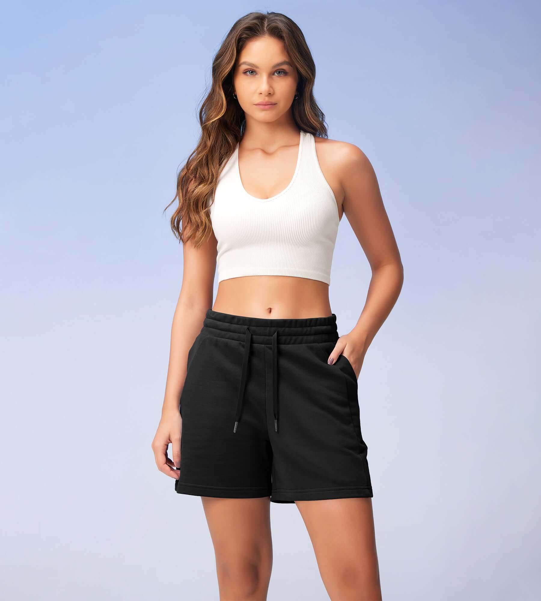 5" Cotton French Terry High Waist Lounge Shorts - Image 6