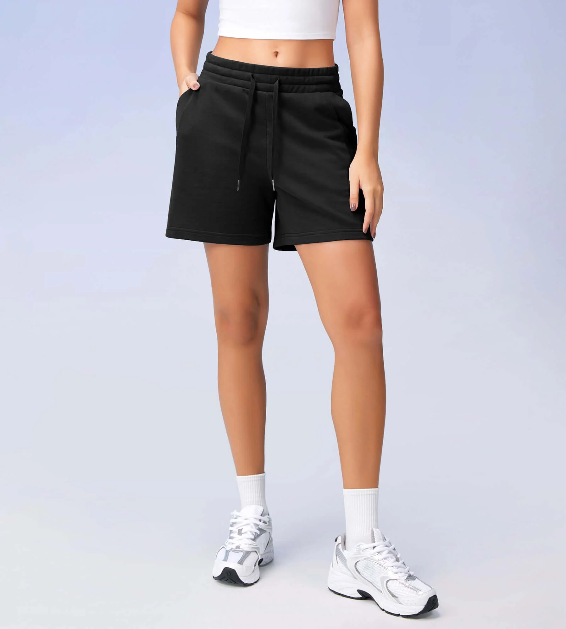 5" Cotton French Terry High Waist Lounge Shorts - Image 7
