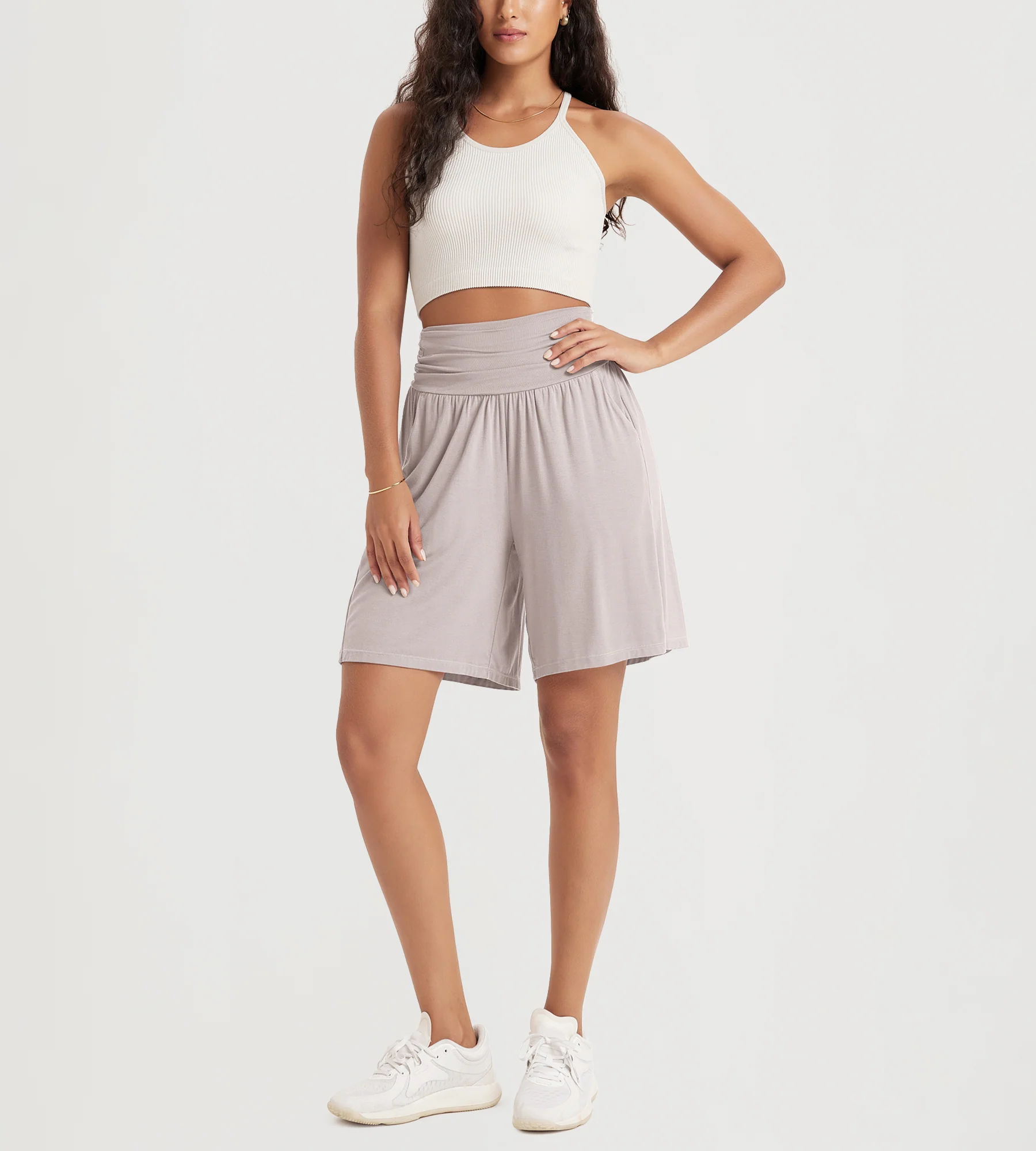 ODODOS 8" Women's Wide Leg Lounge Shorts with Pockets - Image 24