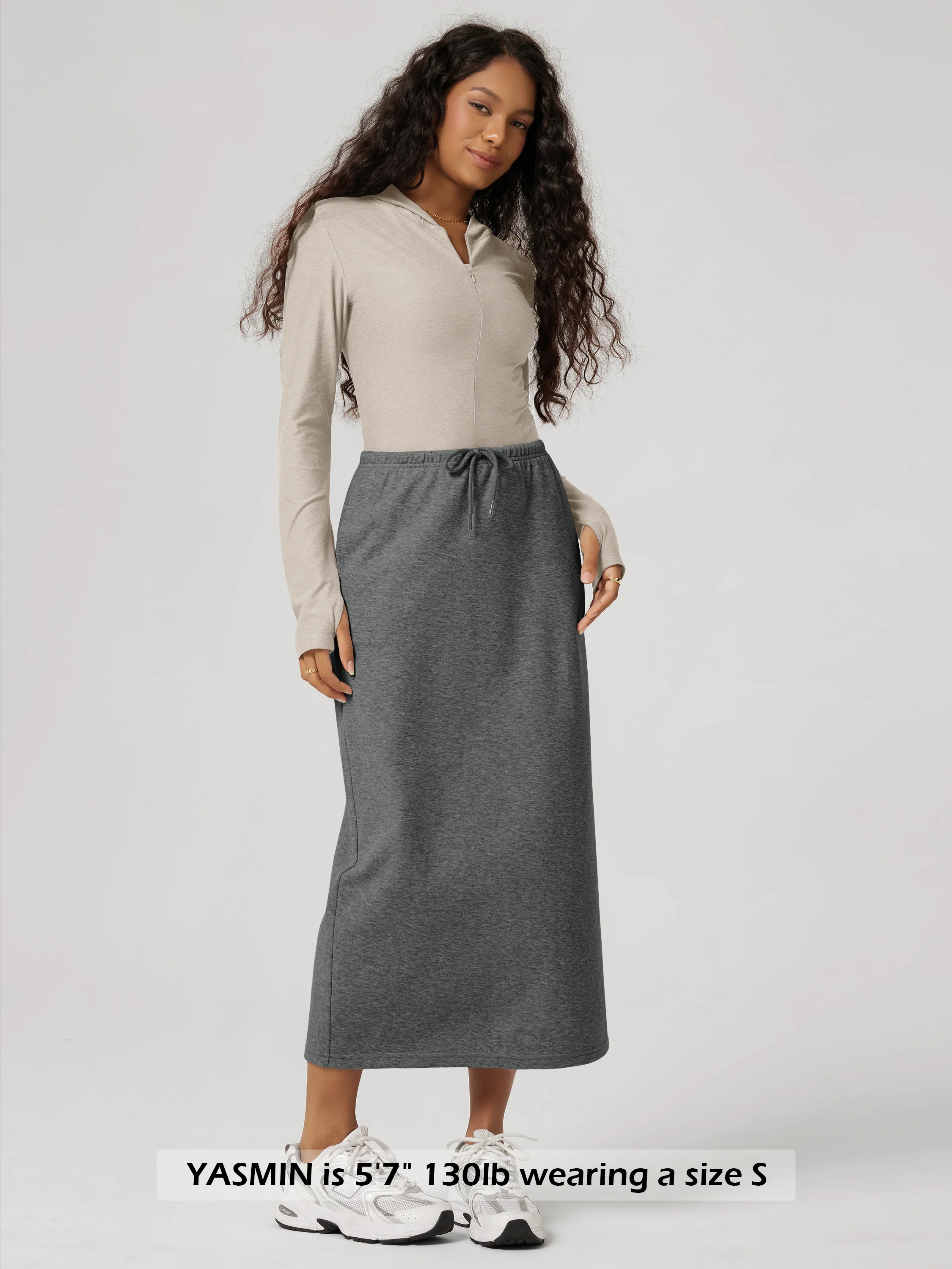 Back Split Drawstring Tie Midi Skirt with Pockets - Image 13