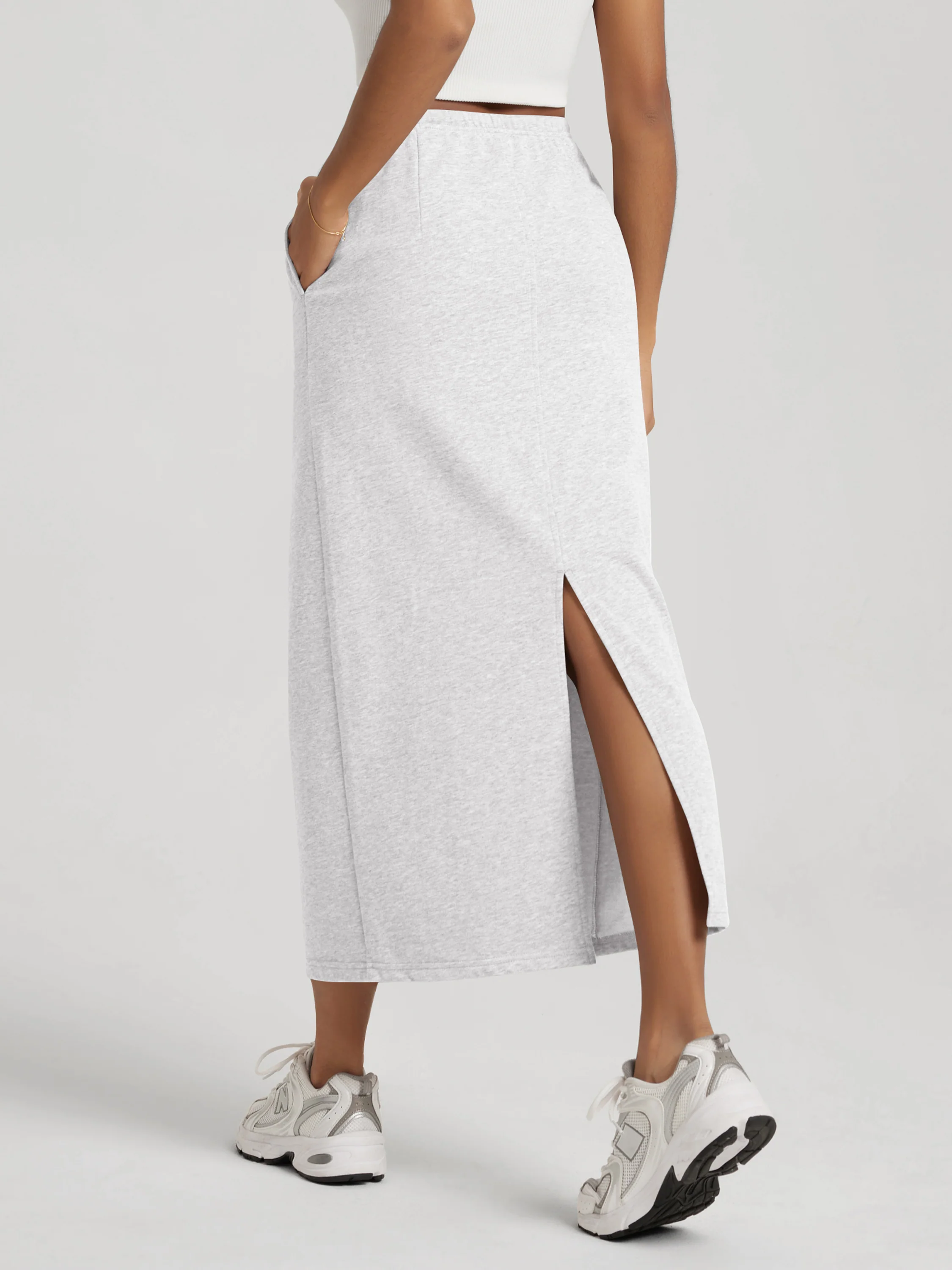 Back Split Drawstring Tie Midi Skirt with Pockets - Image 39