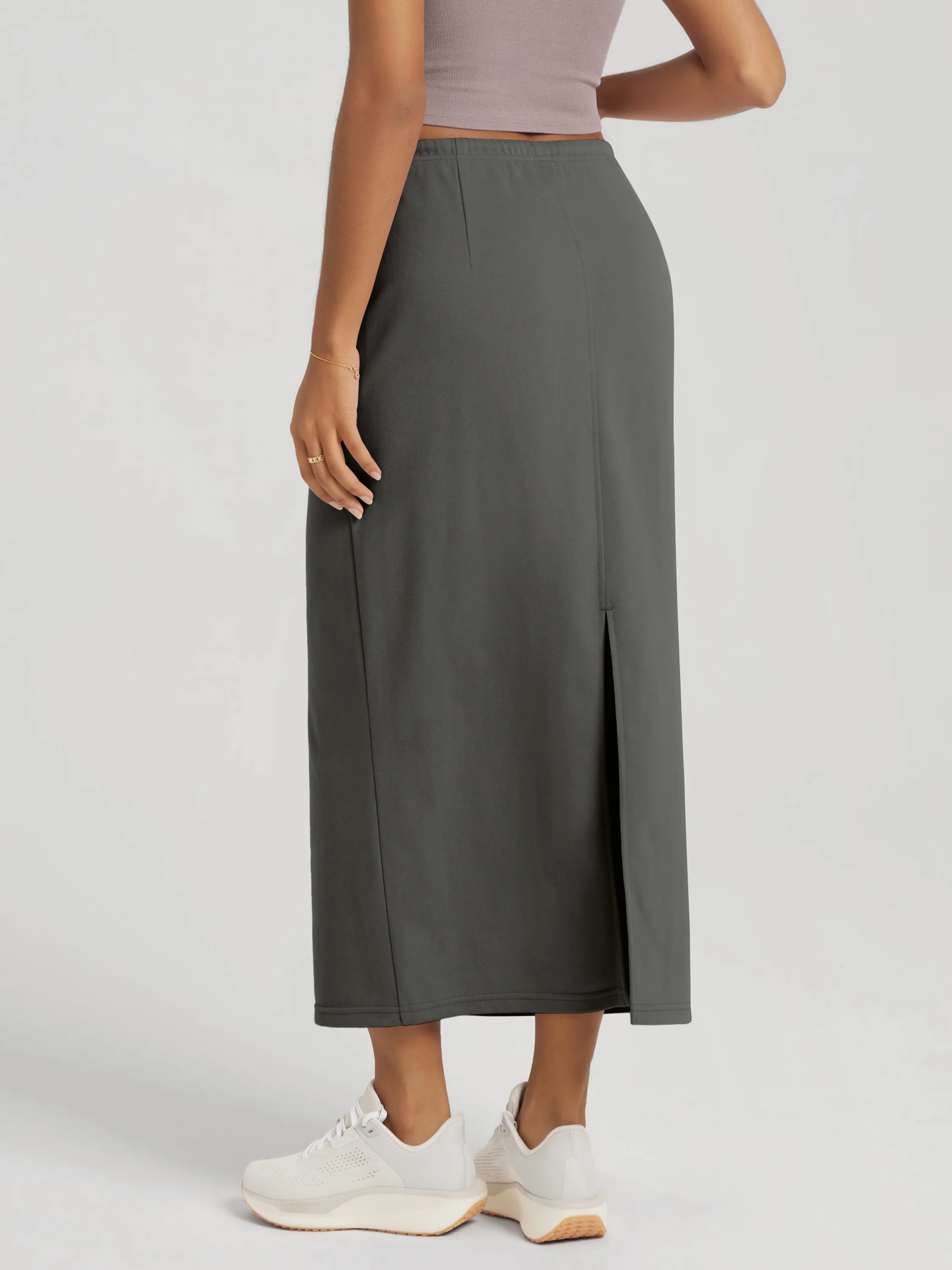 Back Split Drawstring Tie Midi Skirt with Pockets - Image 8