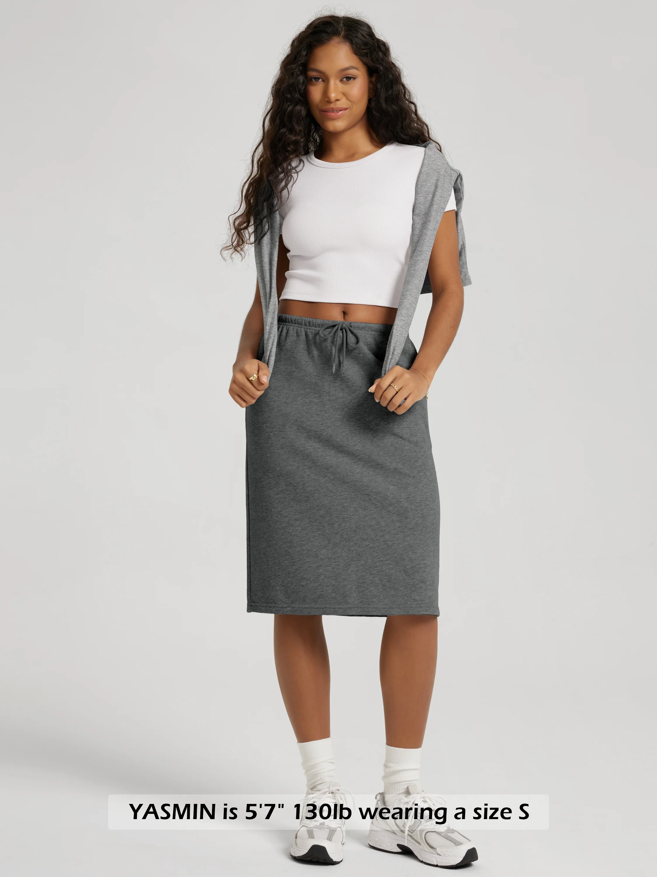 Back Split Knee Length Skirt with Pockets - Image 19