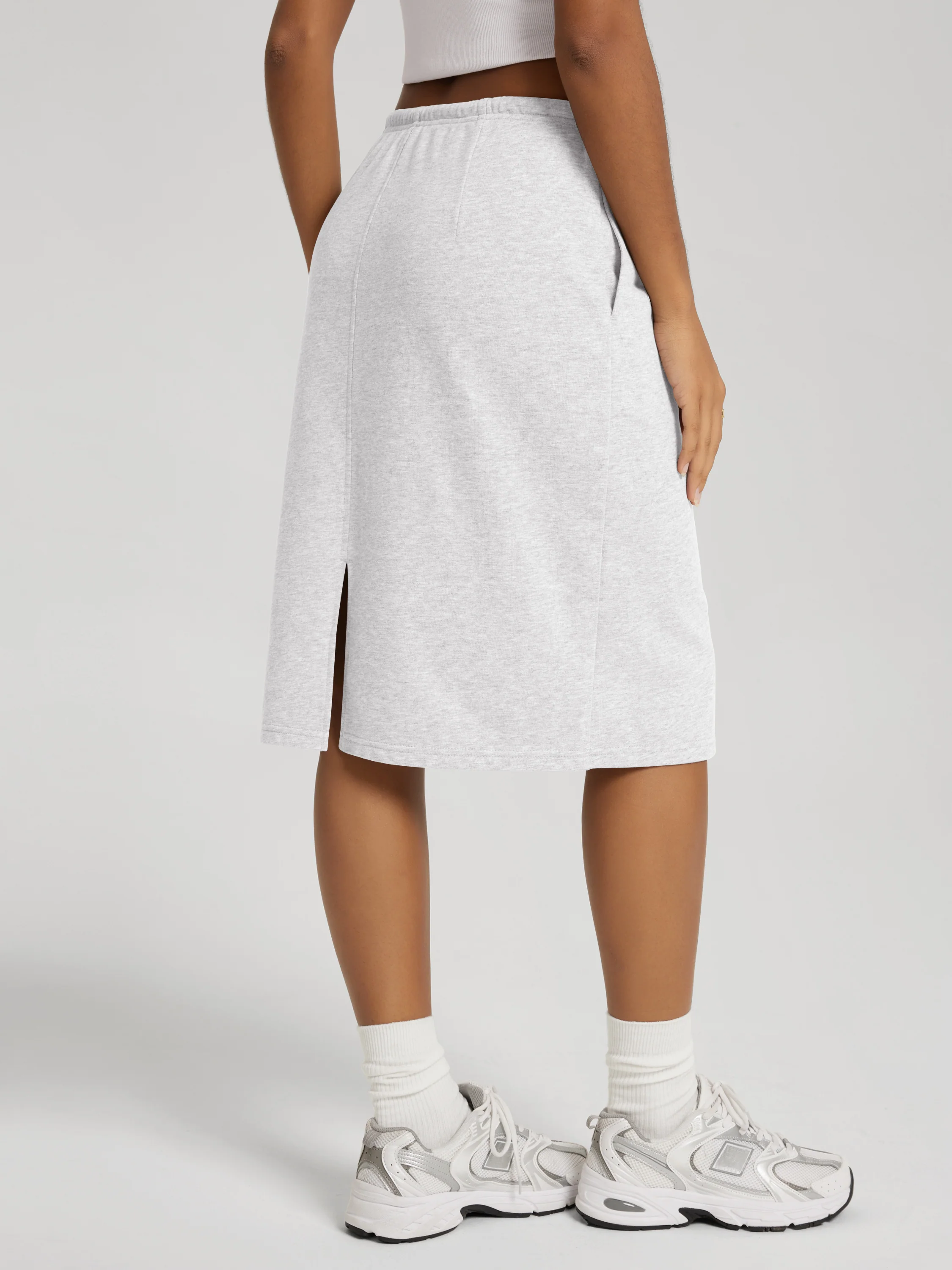 Back Split Knee Length Skirt with Pockets - Image 3