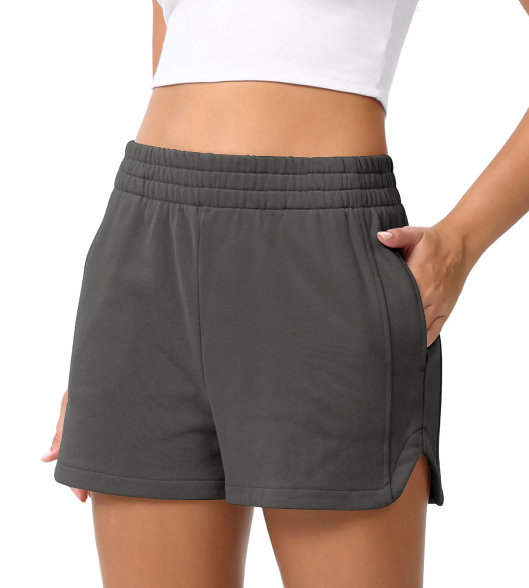 Cotton Curved Hem Sweat Shorts