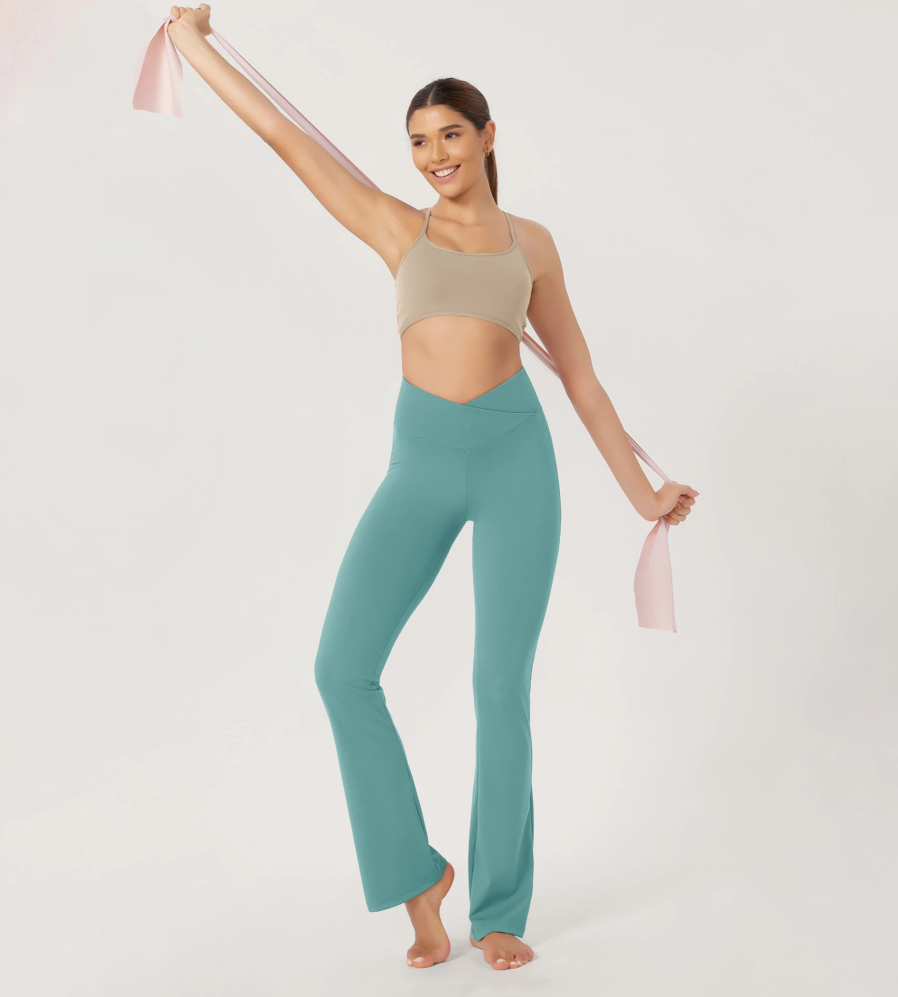 29” Cross Waist Sports Flare Yoga Pants - Image 70