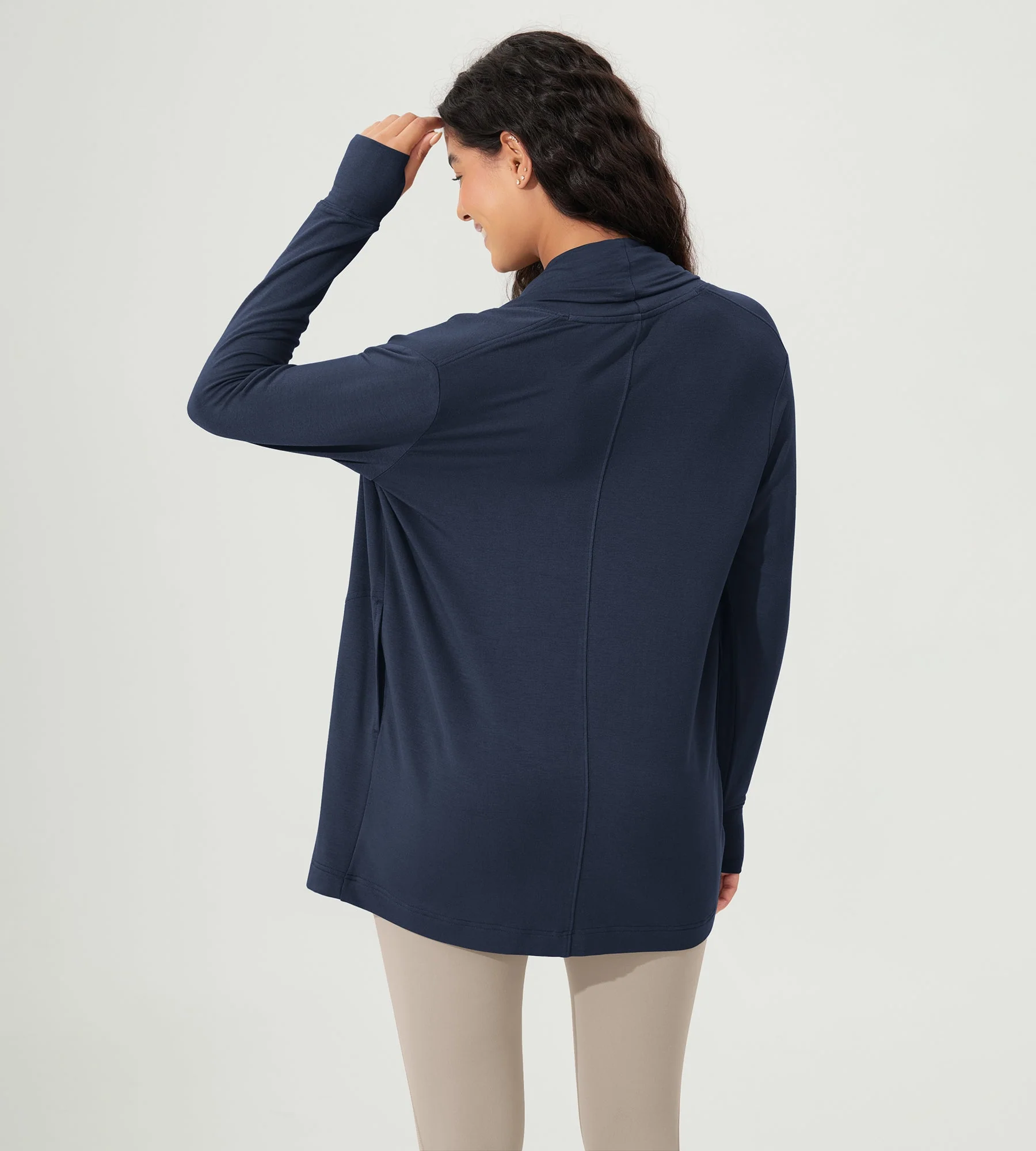Drape Open Front Cozy Soft Cardigans Outerwear with Pockets Thumb Hole - Image 51