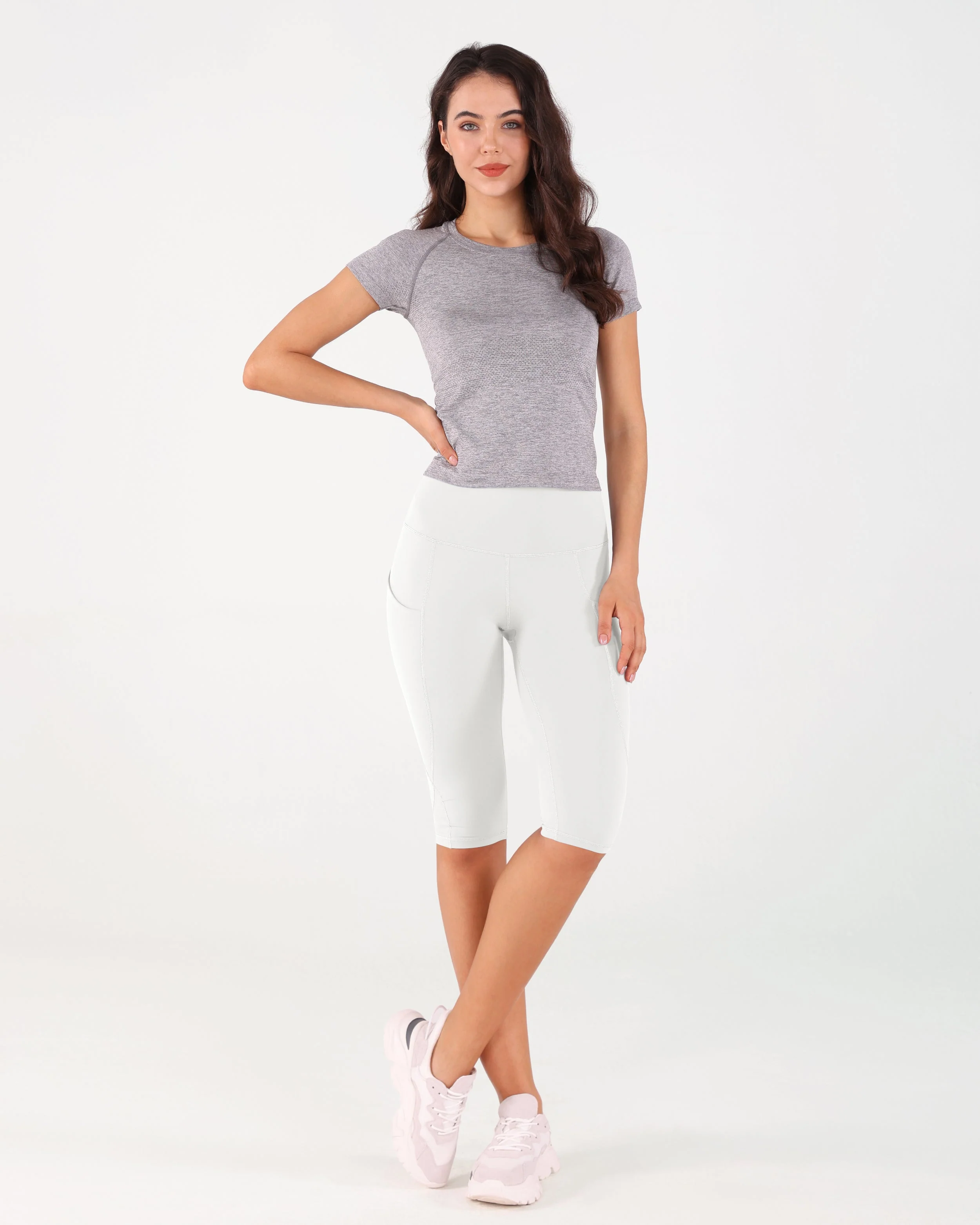 High Waist Knee Length Cropped Leggings - Image 10