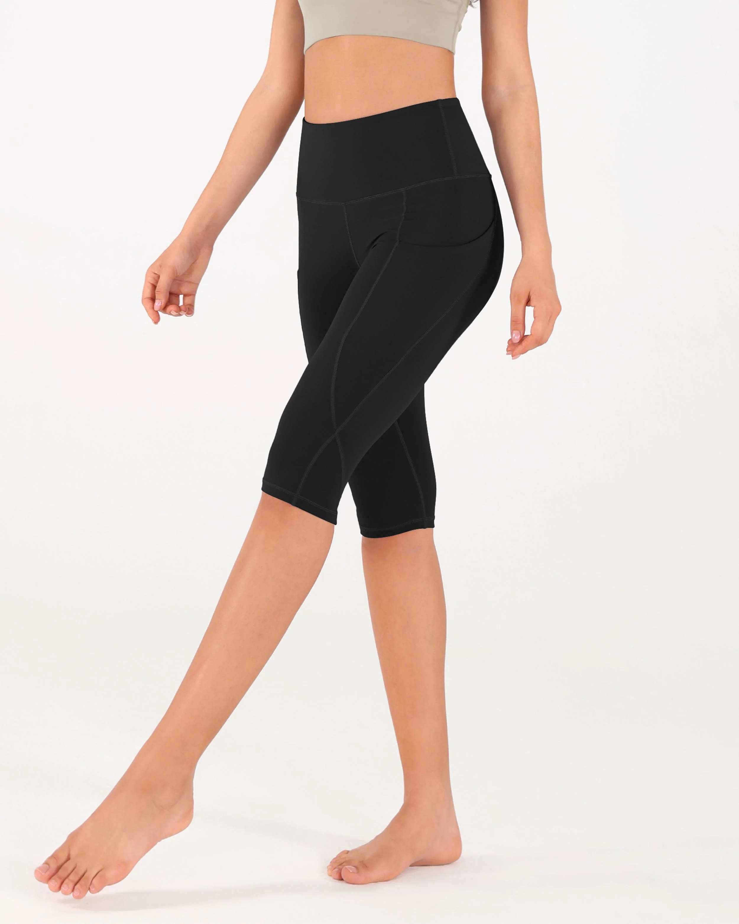 High Waist Knee Length Cropped Leggings - Image 3
