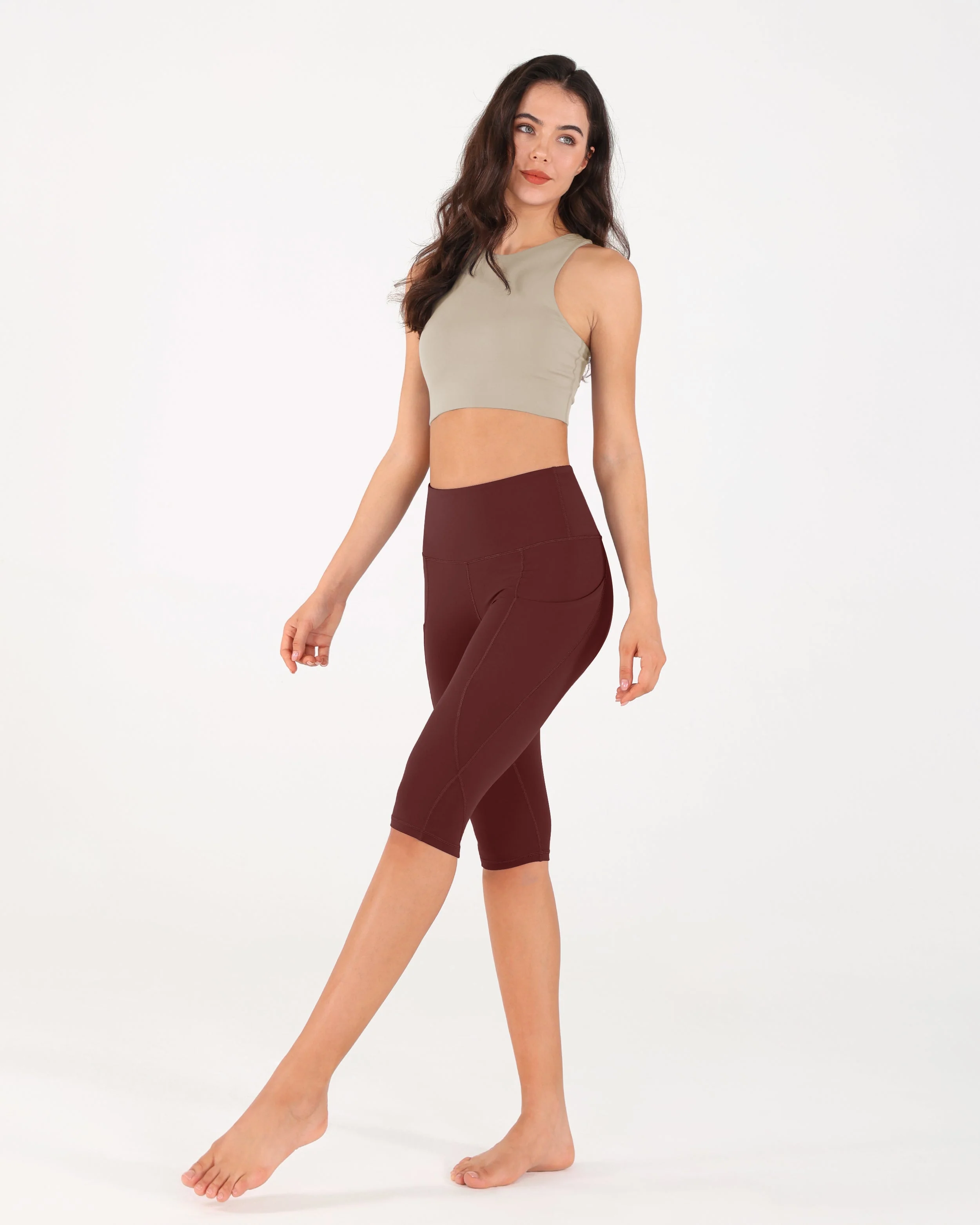 High Waist Knee Length Cropped Leggings - Image 35