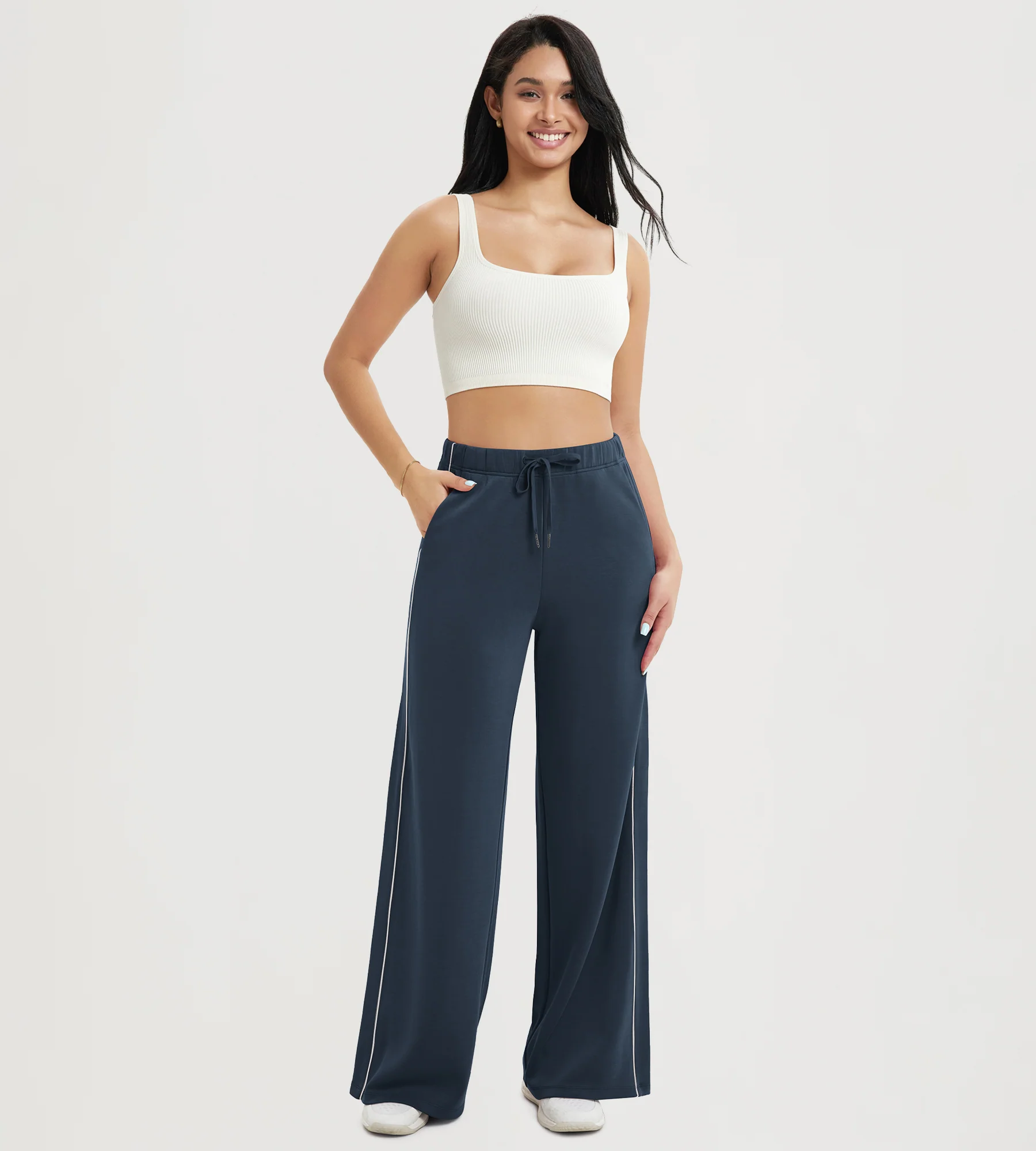 ODODOS Modal Extra Wide Leg Pants with Pockets Drawstring - Image 13