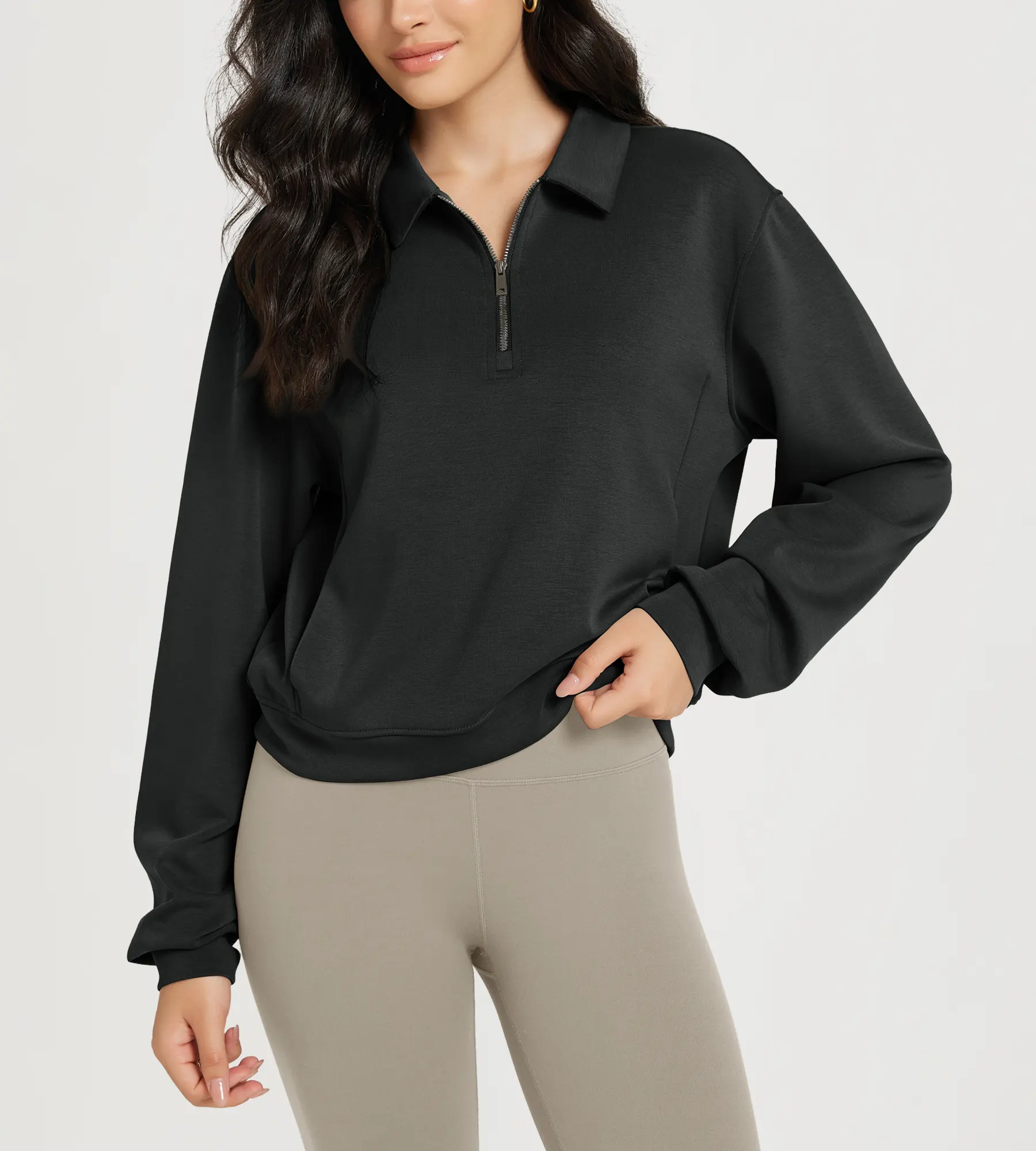 Modal Half-Zip Collared Sweatshirts with Pockets