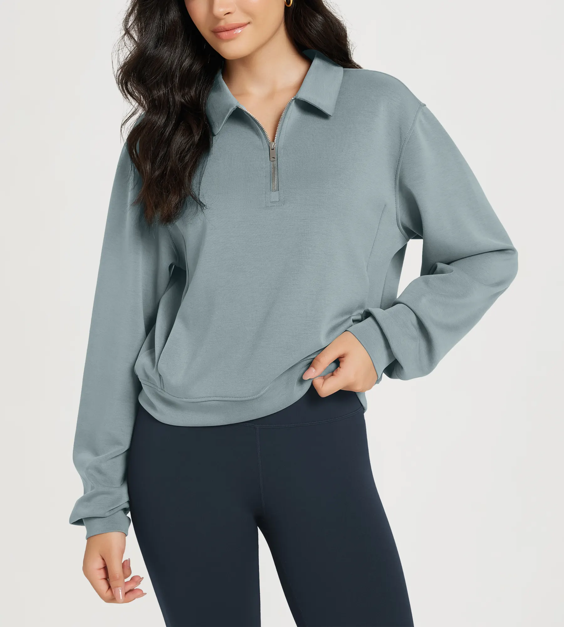 Modal Half-Zip Collared Sweatshirts with Pockets - Image 16