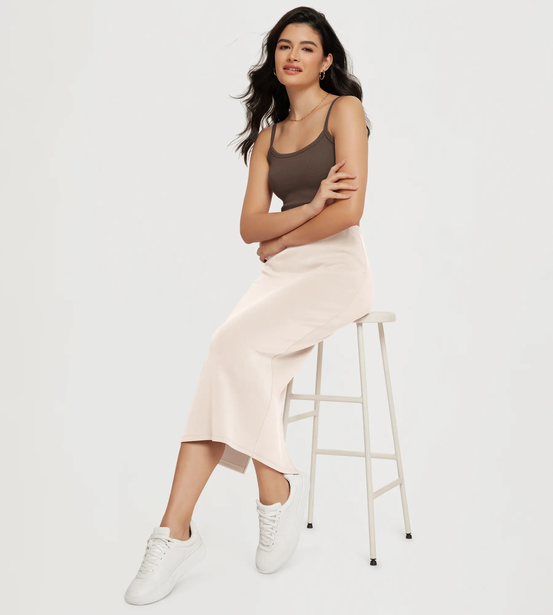 ODODOS Modal Midi Skirt with Pockets Back Slit - Image 4