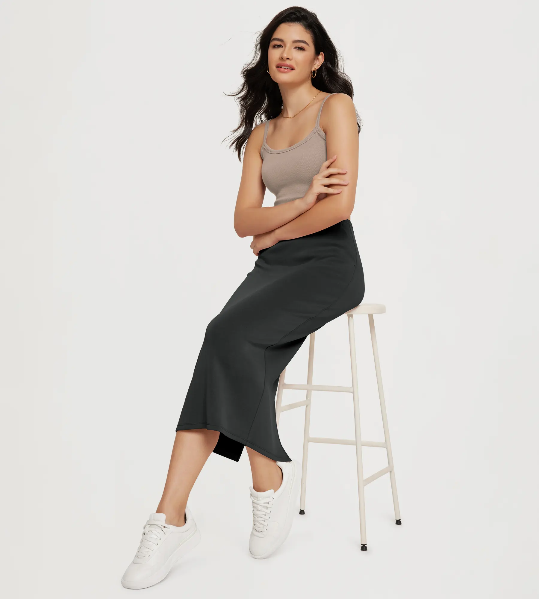 ODODOS Modal Midi Skirt with Pockets Back Slit - Image 9