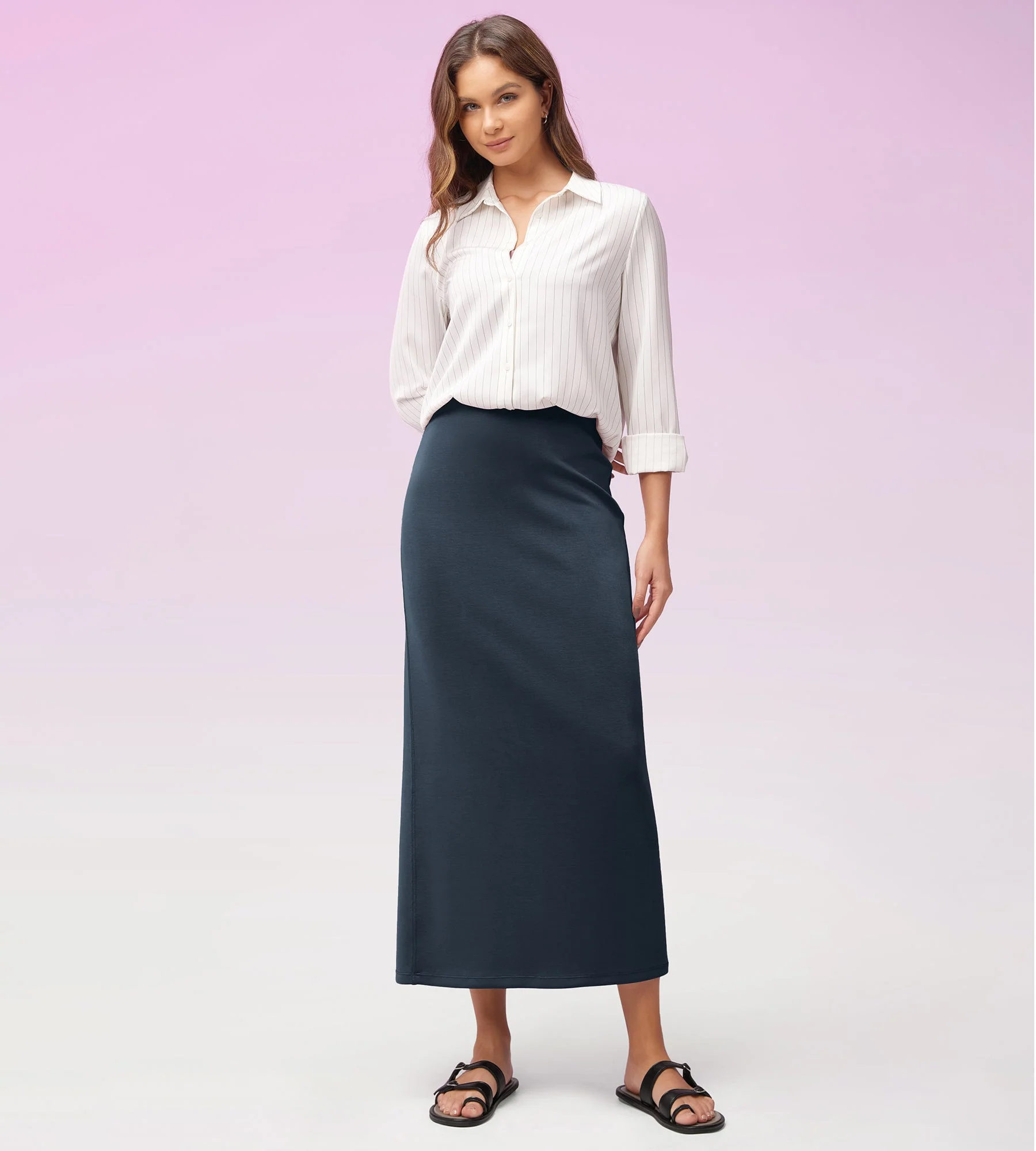 Modal Soft Back Slit Casual Maxi Skirts - Image 18