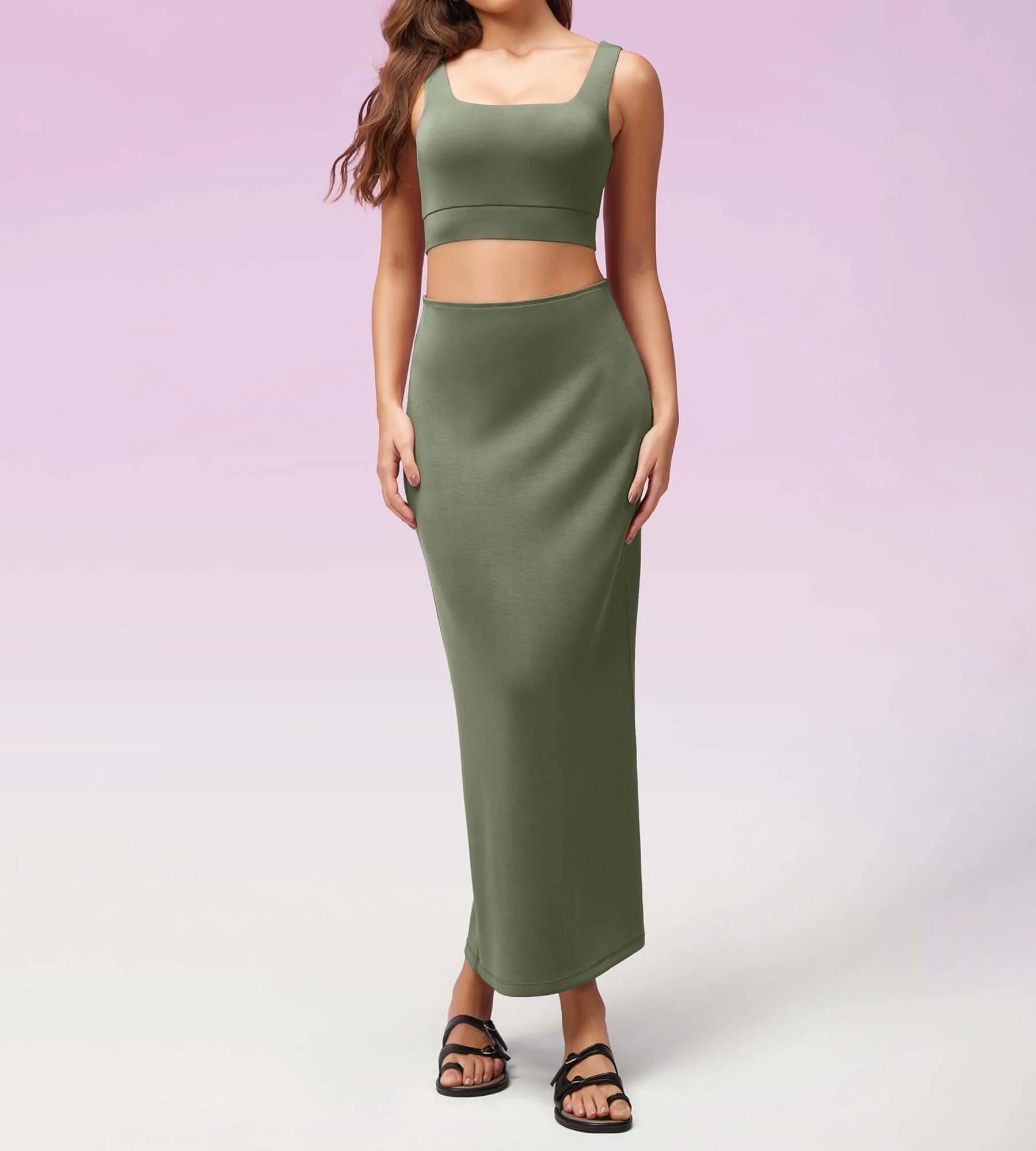 Modal Soft Back Slit Casual Maxi Skirts - Image 8