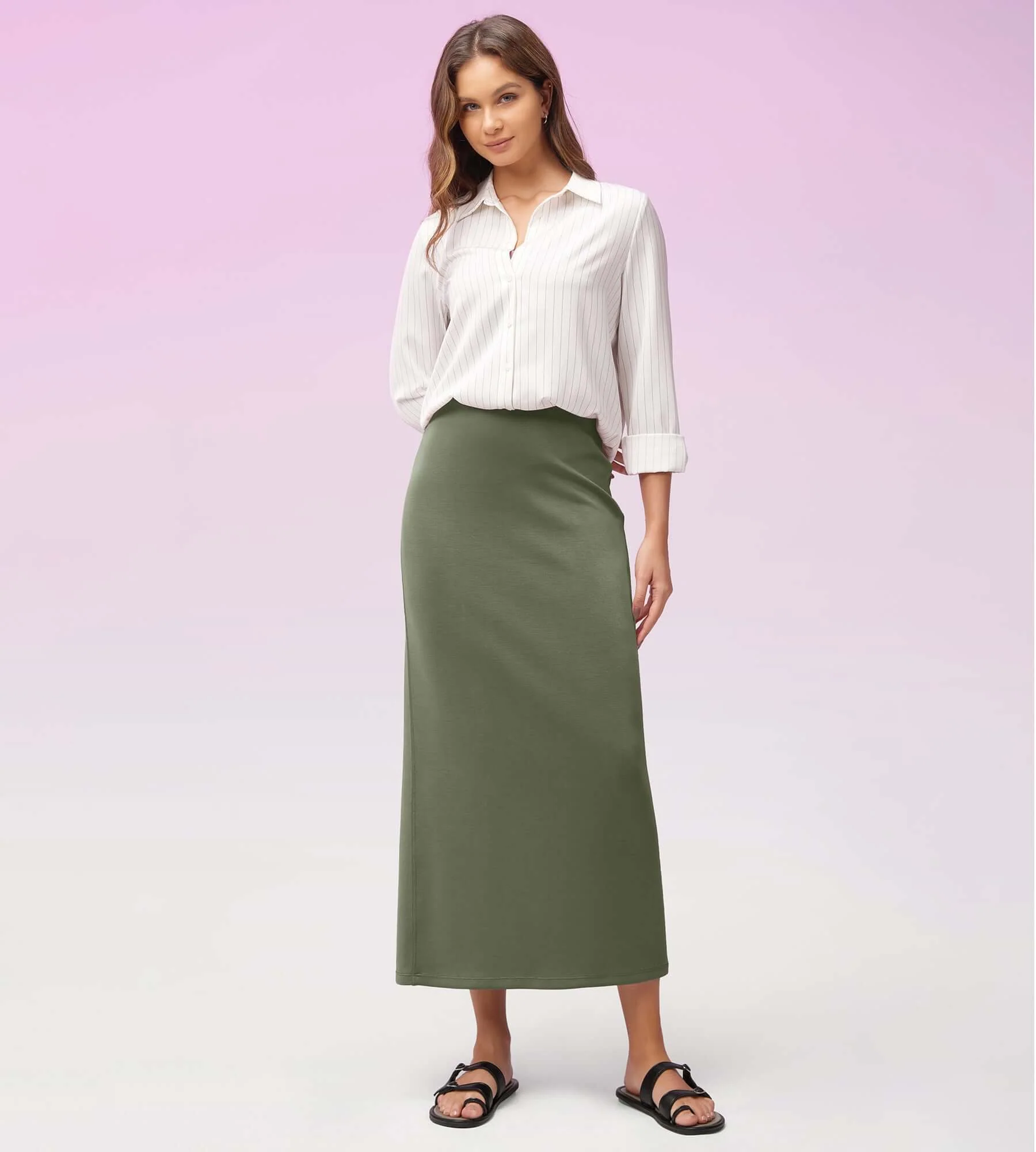 Modal Soft Back Slit Casual Maxi Skirts - Image 9