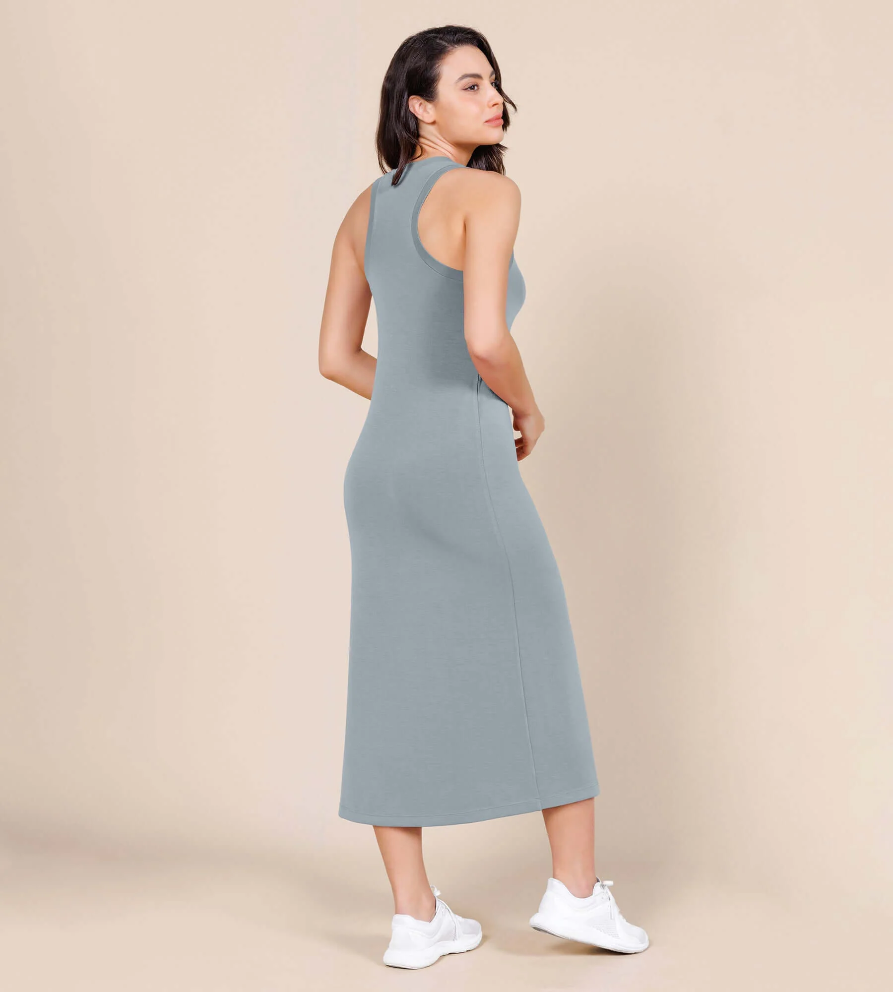 Modal Soft Front Split V Neck Midi Tank Dress - Image 44